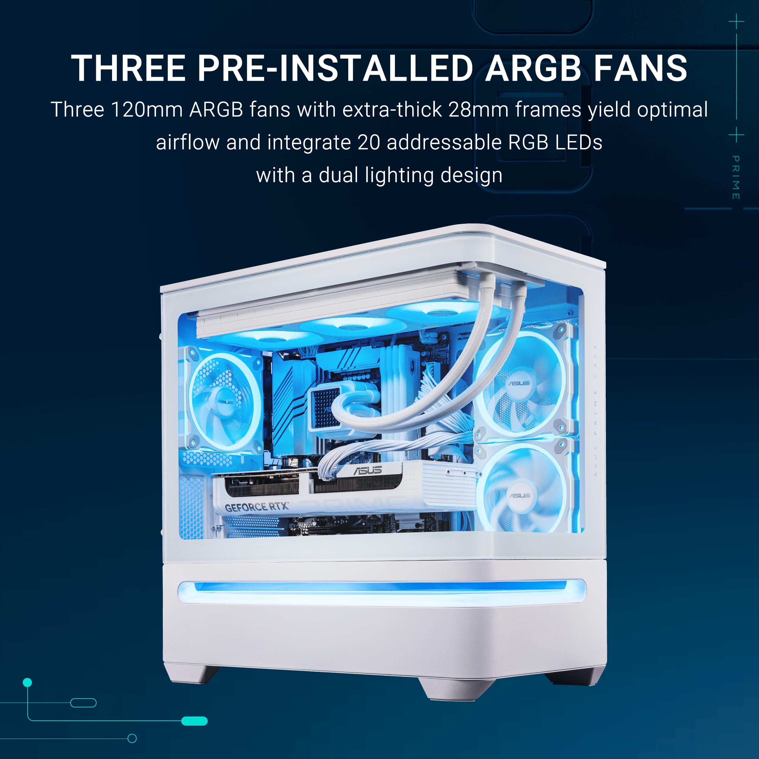 ASUS Prime AP202 ARGB (biały) - obudowa PC mATX (szkło hartowane zakrzywione, obsługuje karty graficzne do 420 mm, długie grzejniki 360 mm, 3 wbudowane wentylatory ARGB)
