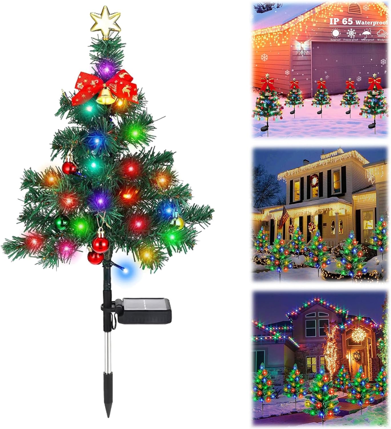 Solar Powered Mini Christmas Trees, 2026 New Solar Christmas Tree Lights Holiday Decorations, Solar Christmas Lights Outdoor Xmas Tree for Yard, Pathway, Porch, Cemetery (2PC-Colored Lights)