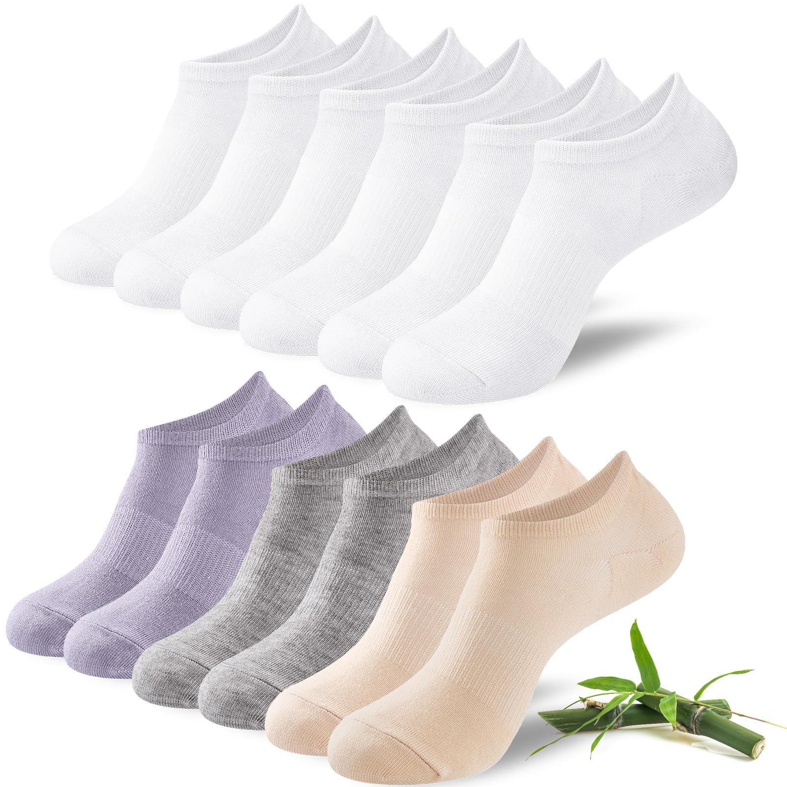 Niofind Bamboo Trainer Socks for Womens and Mens, No Show Ankle Socks Low Cut Invisible Non Slip Liner Socks Multipack Casual Footies for Sneaker Loafers and Boat Shoes — view 17