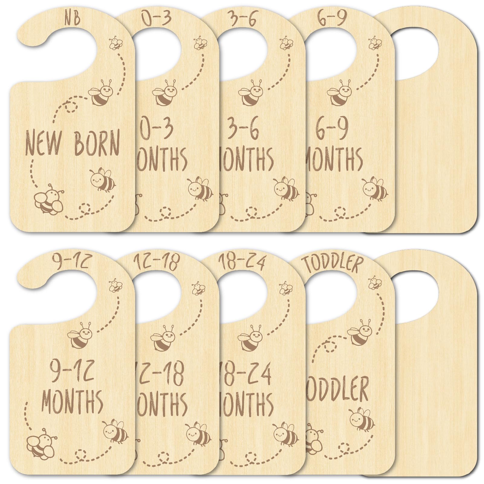 CRASPIRE 10Pcs Bee Wood Wardrobe Dividers Honeybee Nursery Decor from Newborn to 36 Month Closet Yellow Organizers Hanger Seperaters Nursery Wardrobe Hangers Divider for Shower