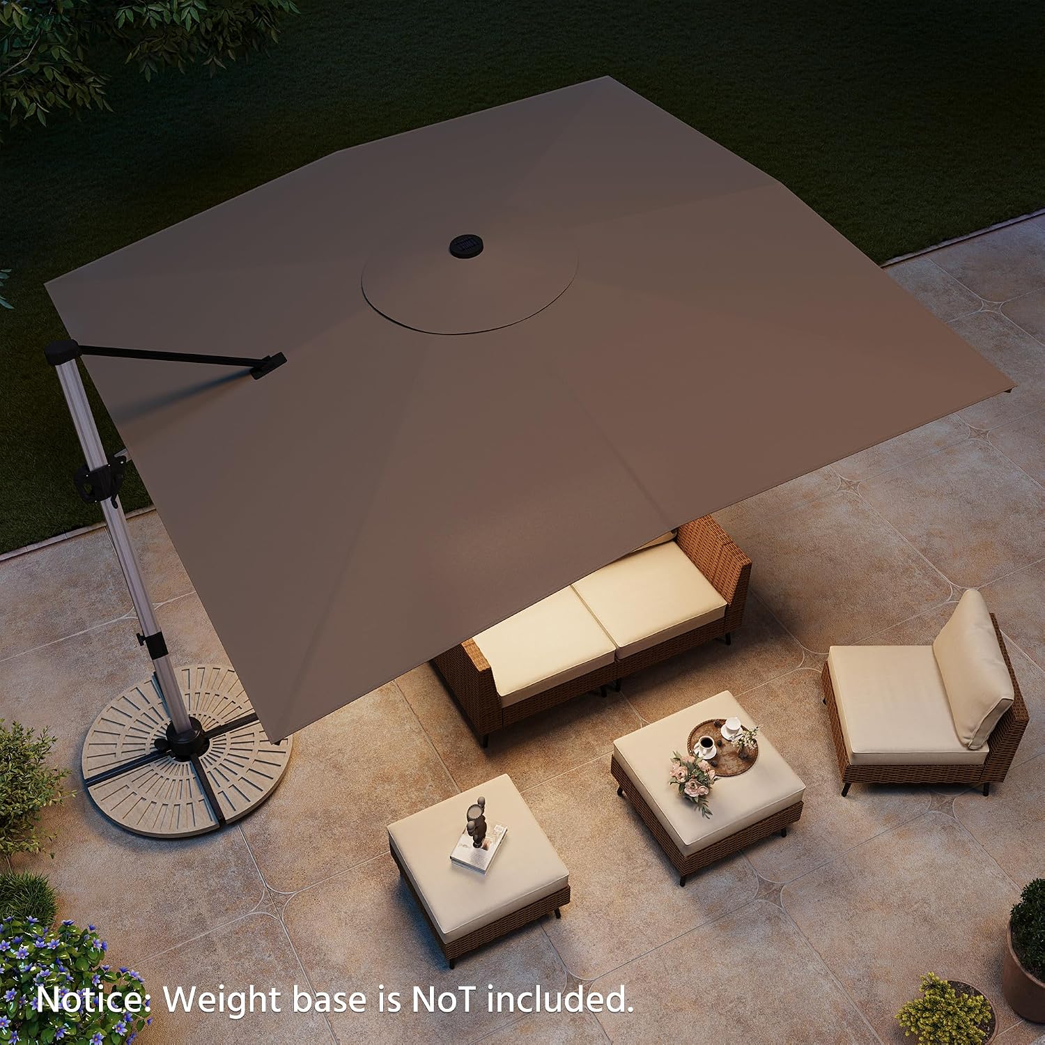 LAUSAINT HOME 10 FT Cantilever Patio Umbrella with Solar Lights, Windproof Offset Outdoor Umbrella, Square Heavy Duty Patio Umbrella for Backyard, Pool, Garden, Deck (Square, Khaki)