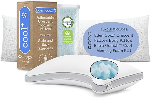 Coop Eden Cool+ Crescent & Body Pillow Queen, el juego incluye (1) almohada Eden Cool+ Crescent Queen y (1) almohada corporal