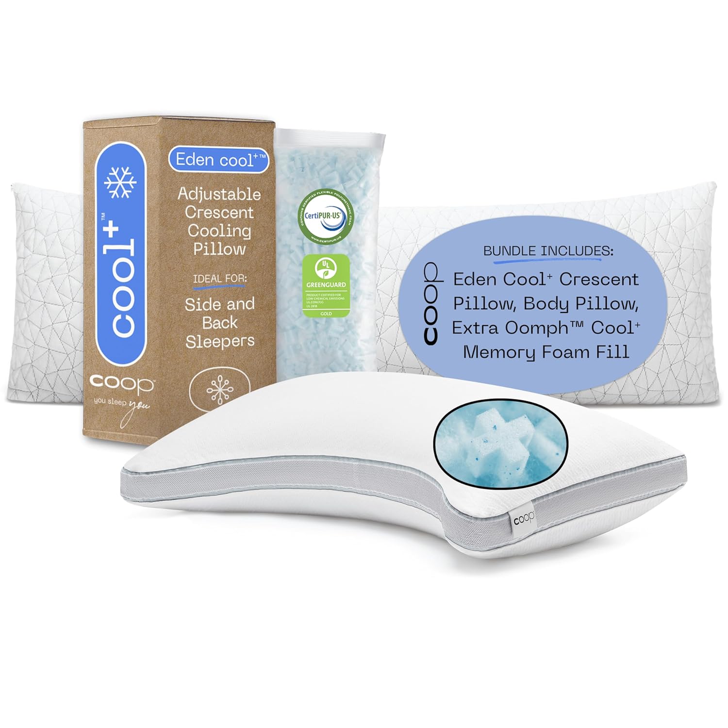 Coop Home Goods Cool Crescent Pillow and Body Pillow Queen Bundle