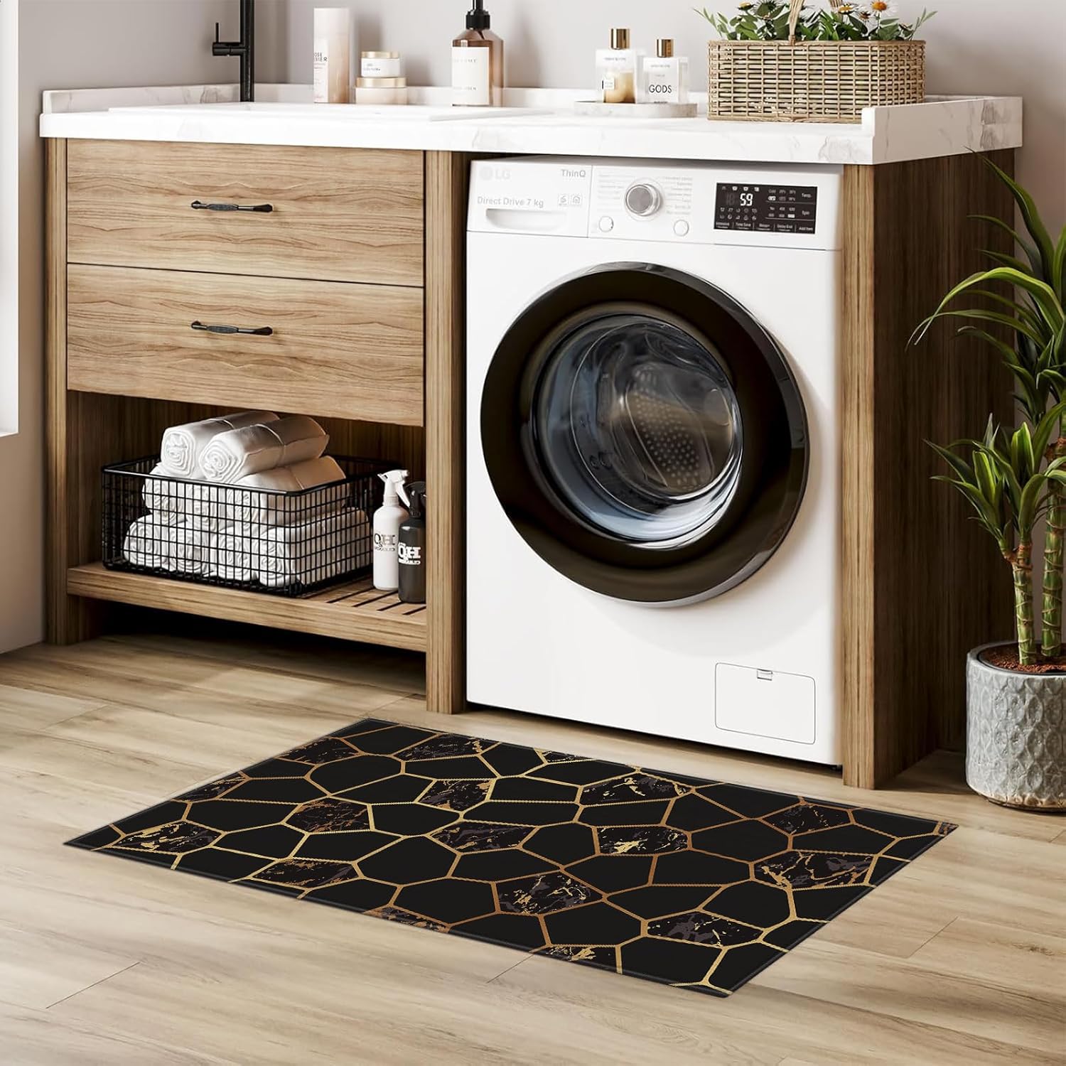 Black Gold Marble Indoor Door Mat,Resist Dirt and Absorbent Entrance Mat,Anti-Slip,Low Profile Inside Floor Mat Doormat for Entryway 17"x29.5"