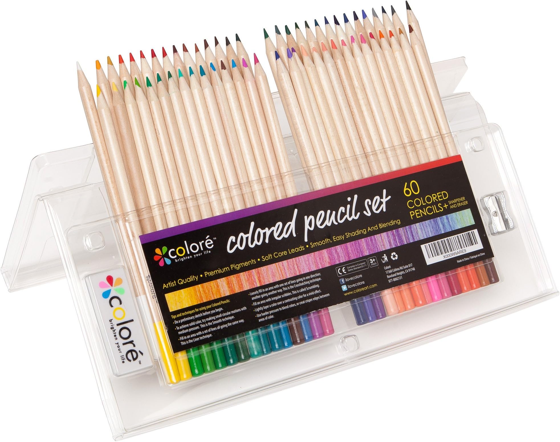 Colored Pencils Pre-Sharpened Colored Pencil Set with Eraser and Sharpener (60-Piece)