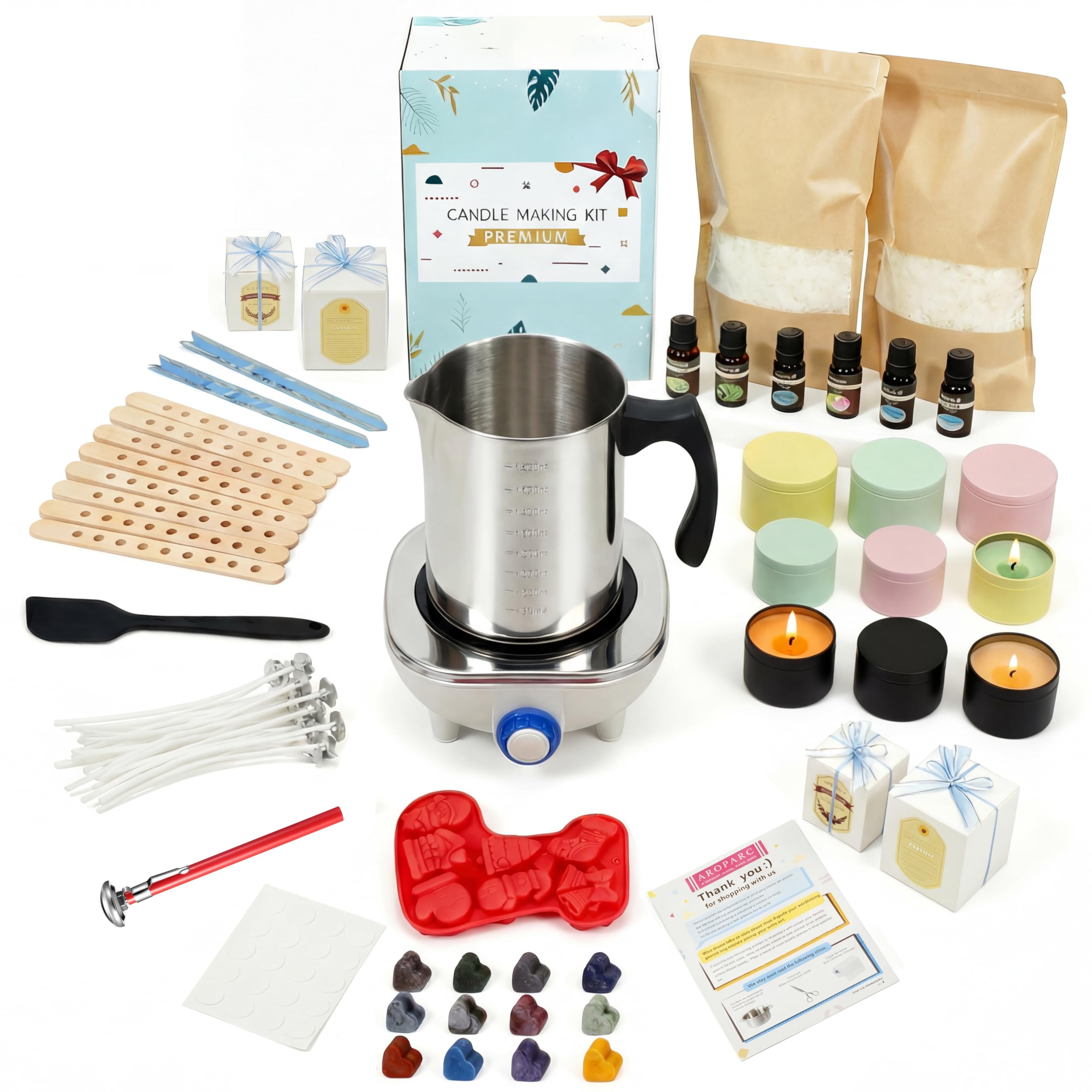 JULWHISPER Candle Making Kits for Adults, 80PCS 1000g Soy Wax Candle DIY Kits with Hot Plate, Stainless Steel Wax Melted Pot, Rich Aroma, Multicolored Candle Dye and More