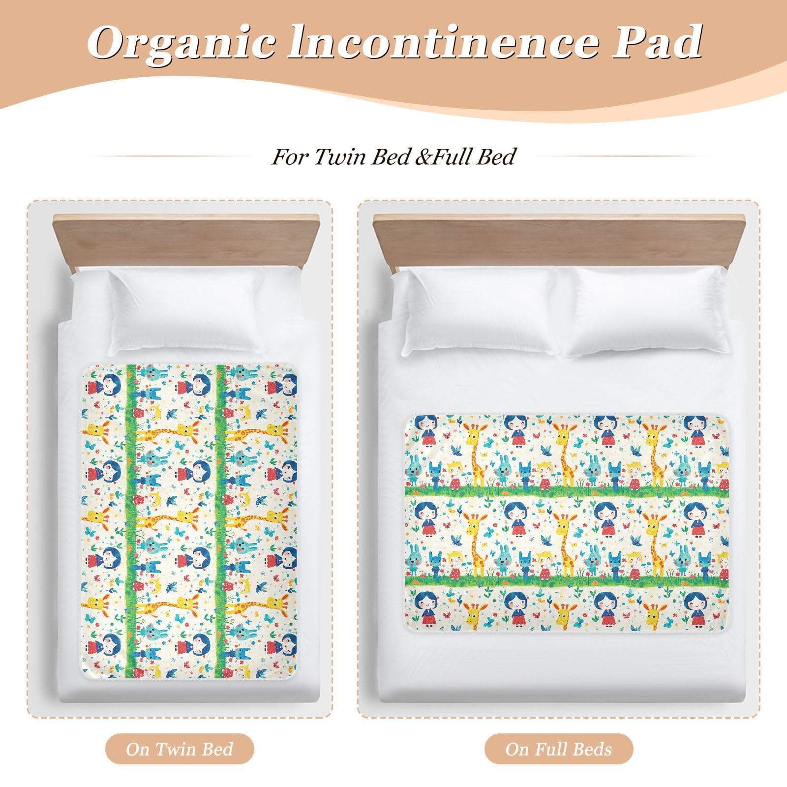 Almohadillas de cama de niña linda de jirafa, almohadillas impermeables para humedecer la cama, a prueba de fugas, cuna de secado rápido para niños y niñas, 132 cm de largo x 86 cm de ancho