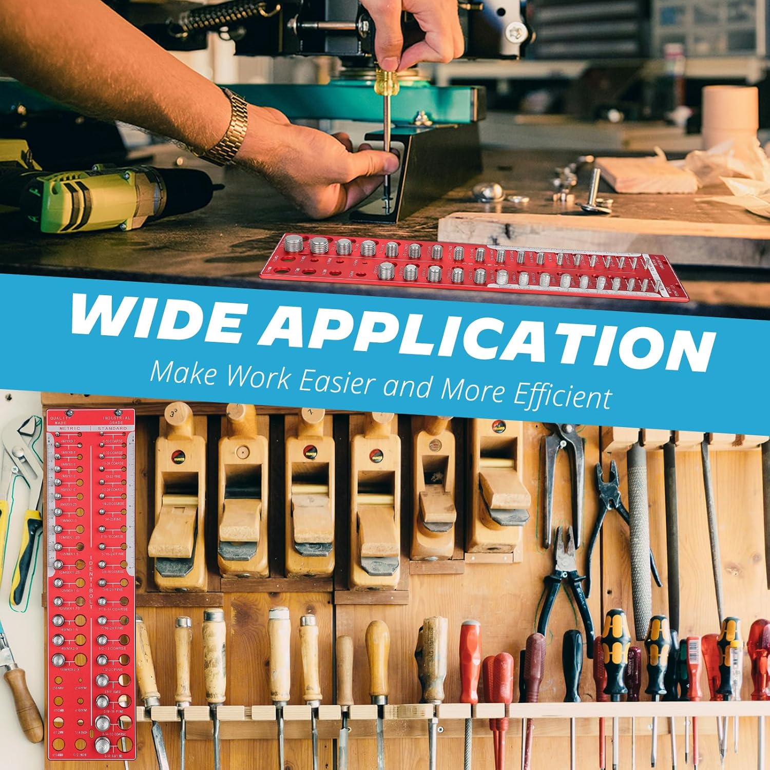 Thread Checker, 42 Nut and Bolt Thread Checker, Bolt Size and Thread Gauge, 19 Standard & 15 Metric & 8 Drill Bit Gauge, Bolt and Nut Identifier Gauge with Inch and Centimeter Ruler (Red)