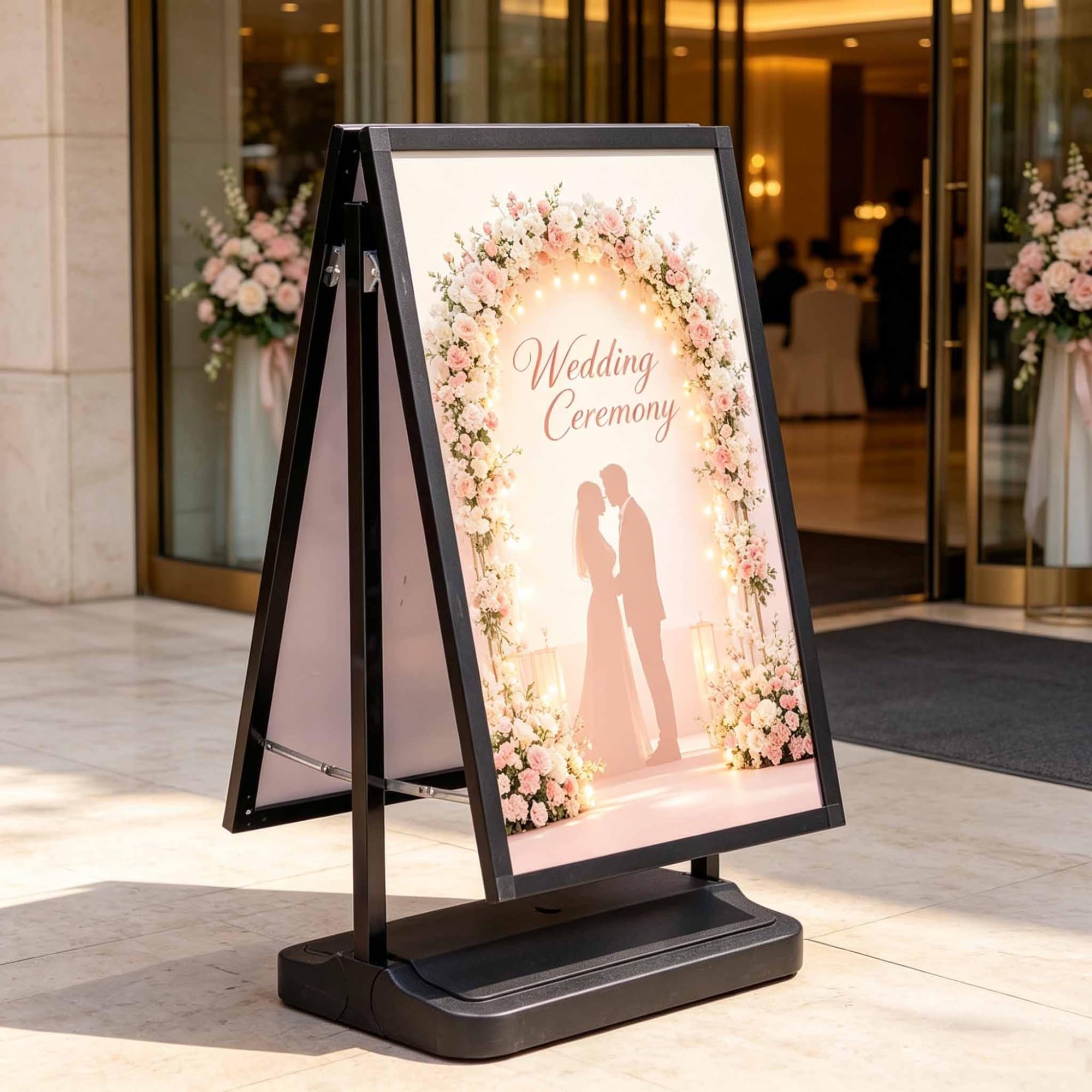 Dalumian Pedestal Sign Holder, Double-Sided Floor Easel Stand with Wheels