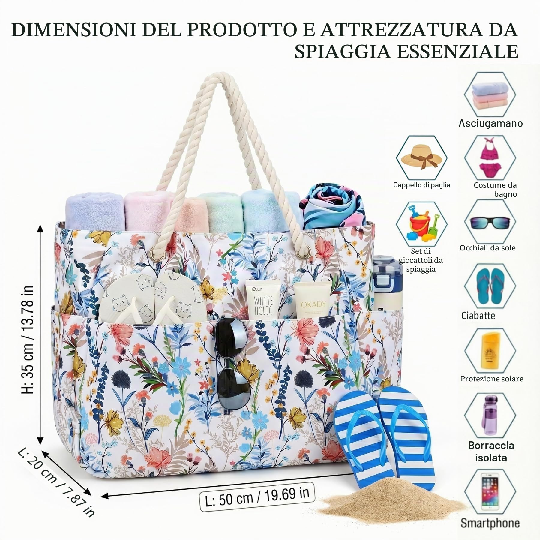 Suweir Borsa Mare Donna Grande XXL Famiglia Borsa da Spiaggia con Cerniera e tasca Impermeabile Borsa da Mare Beach Bag Shopping Borsa Tote Bag per Spiaggia Viaggio Piscina Vacanze