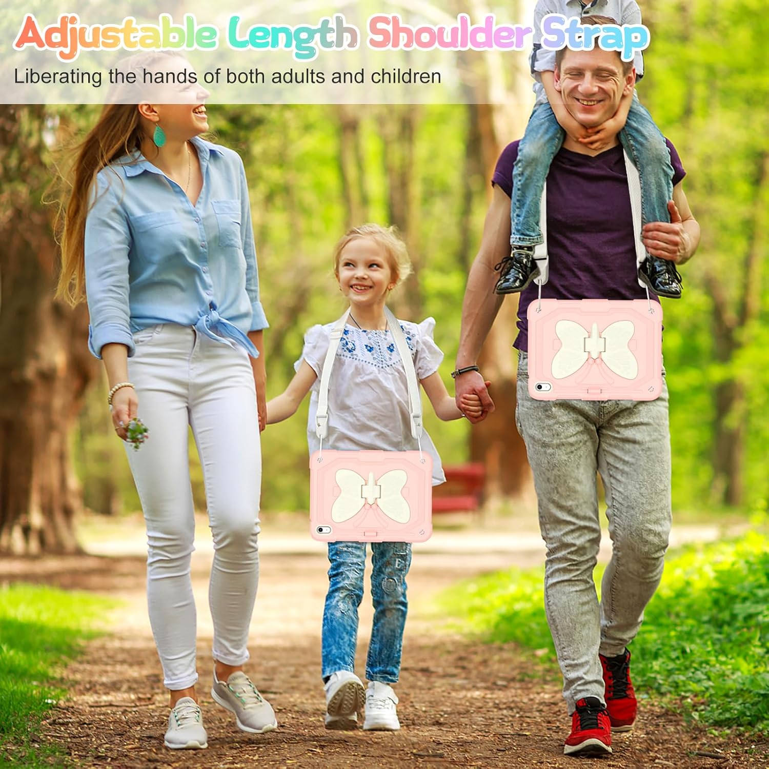 Case for iPad (A16) 11th/10th Generation 2025/2022 11"/10.9" for Kids Girls with 9H Tempered Glass Screen Protector, Rugged Shockproof Protective with Butterfly Stand, Carrying Strap-Rose Pink