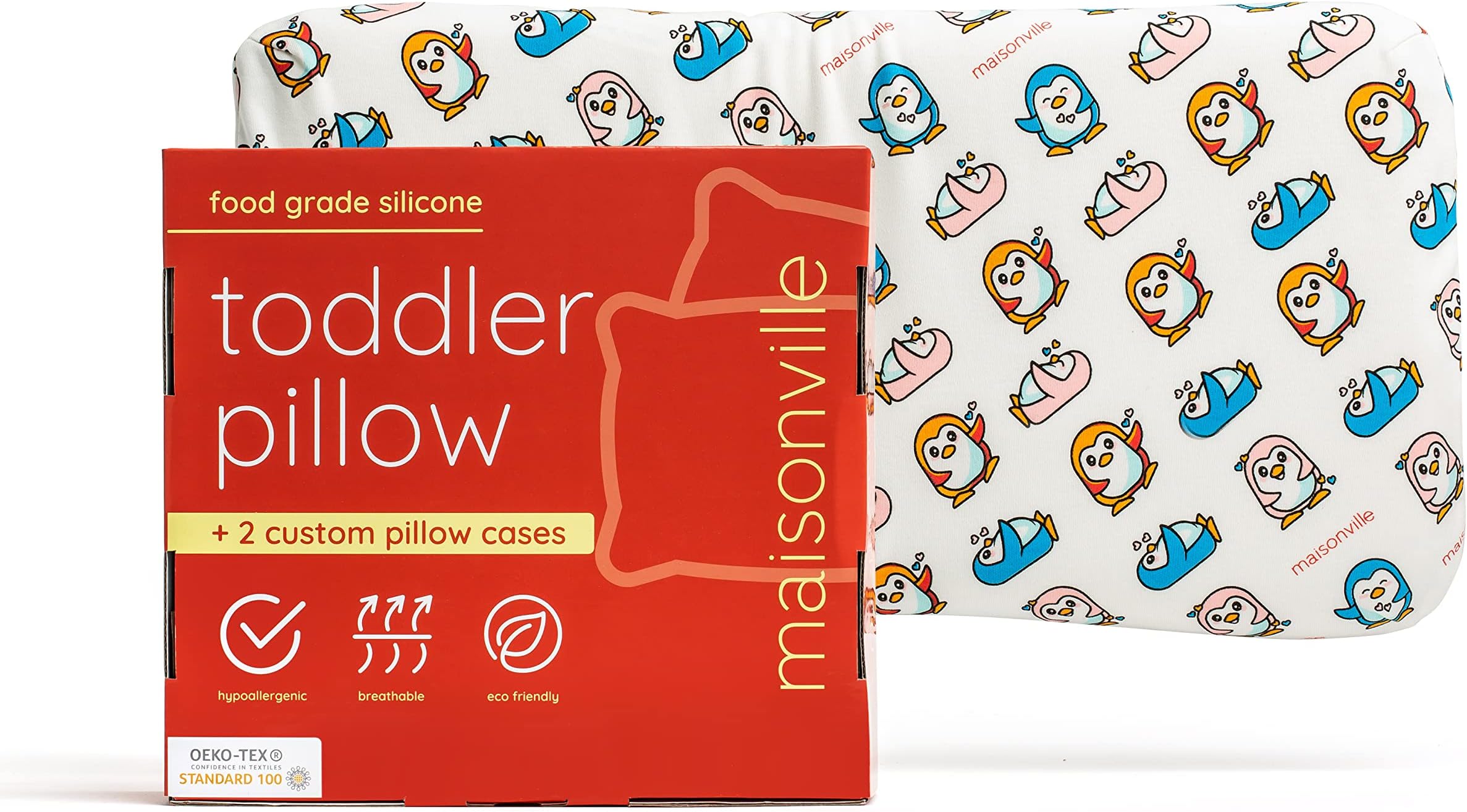 Memory Foam Toddler Pillow for Kids 2x Cute Pillowcases