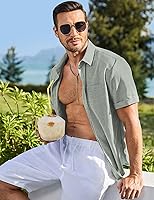 Vista 62 de JMIERR Camisas de vestir a rayas con botones y manga corta para hombre