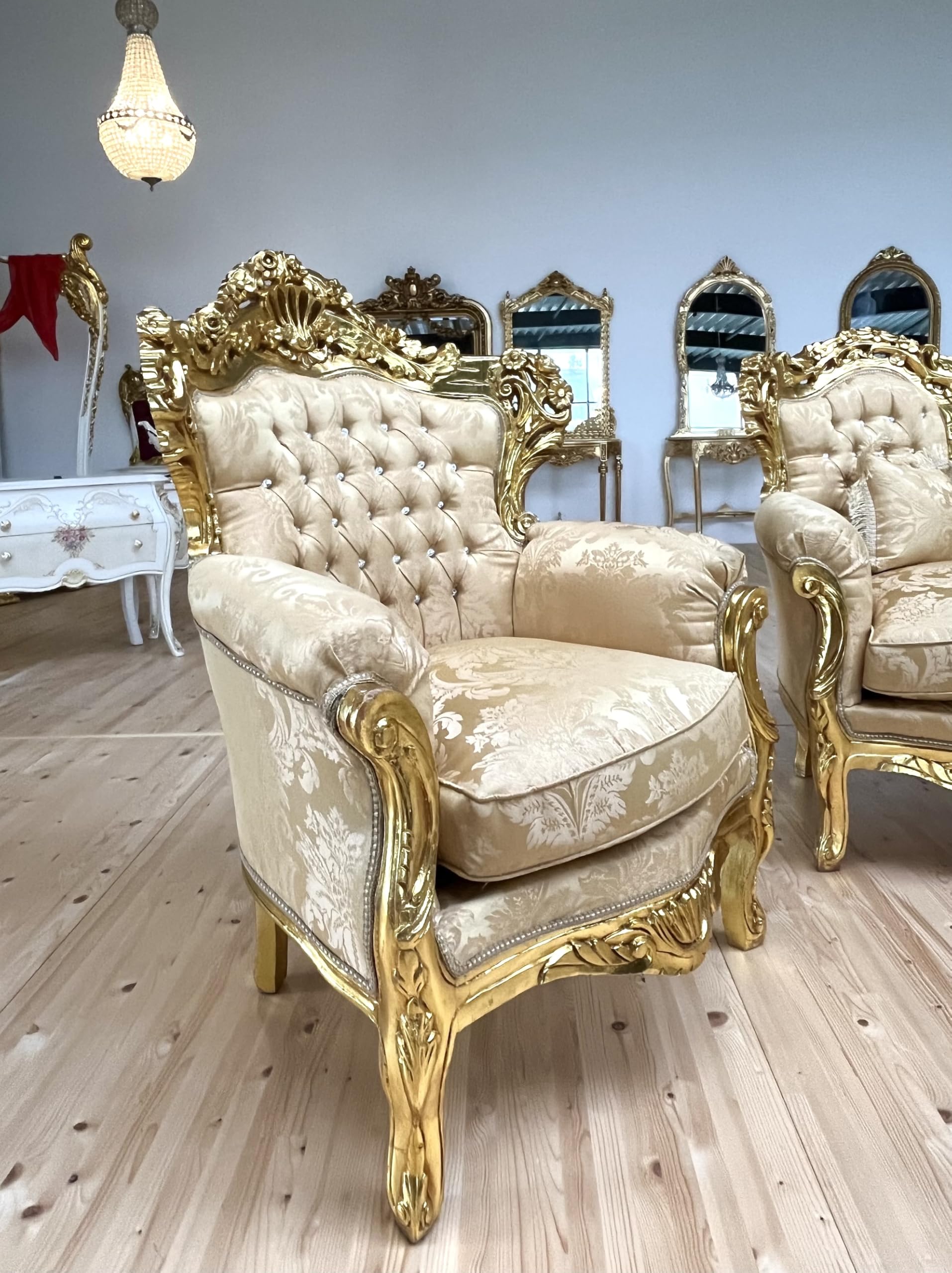 CasAmin Home & Living - Ensemble de canapés style French Louis, finition dorée, rétro, baroque, rococo, pour décoration d'intérieur, d'hôtel et de hall
