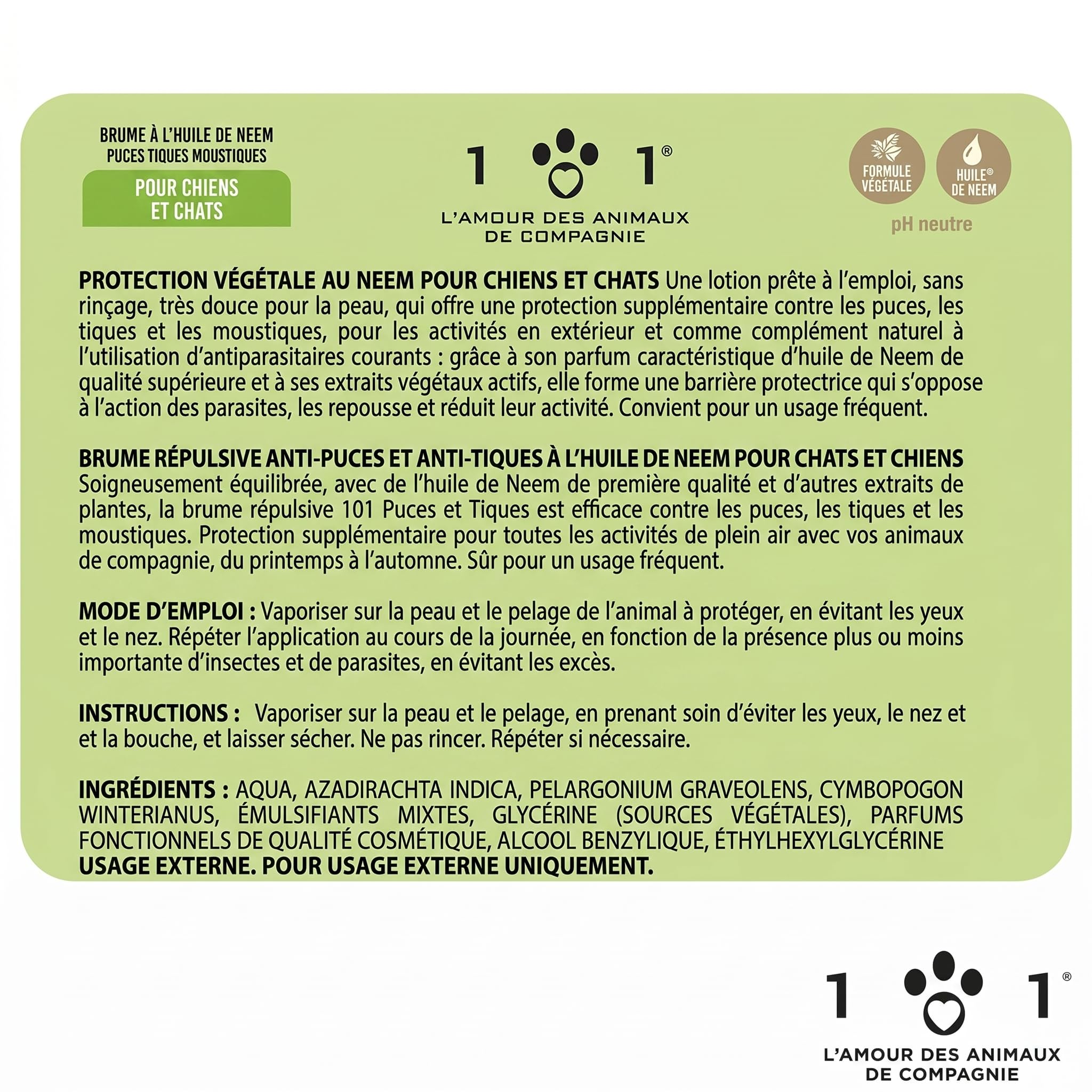 Huile de Neem Spray Anti Tique Chien et Chat 250 ML, Protection Végétale Anti Puces Chat, Anti Moustique Chien, et Anti Puce Prêt à l'emploi Linea 101