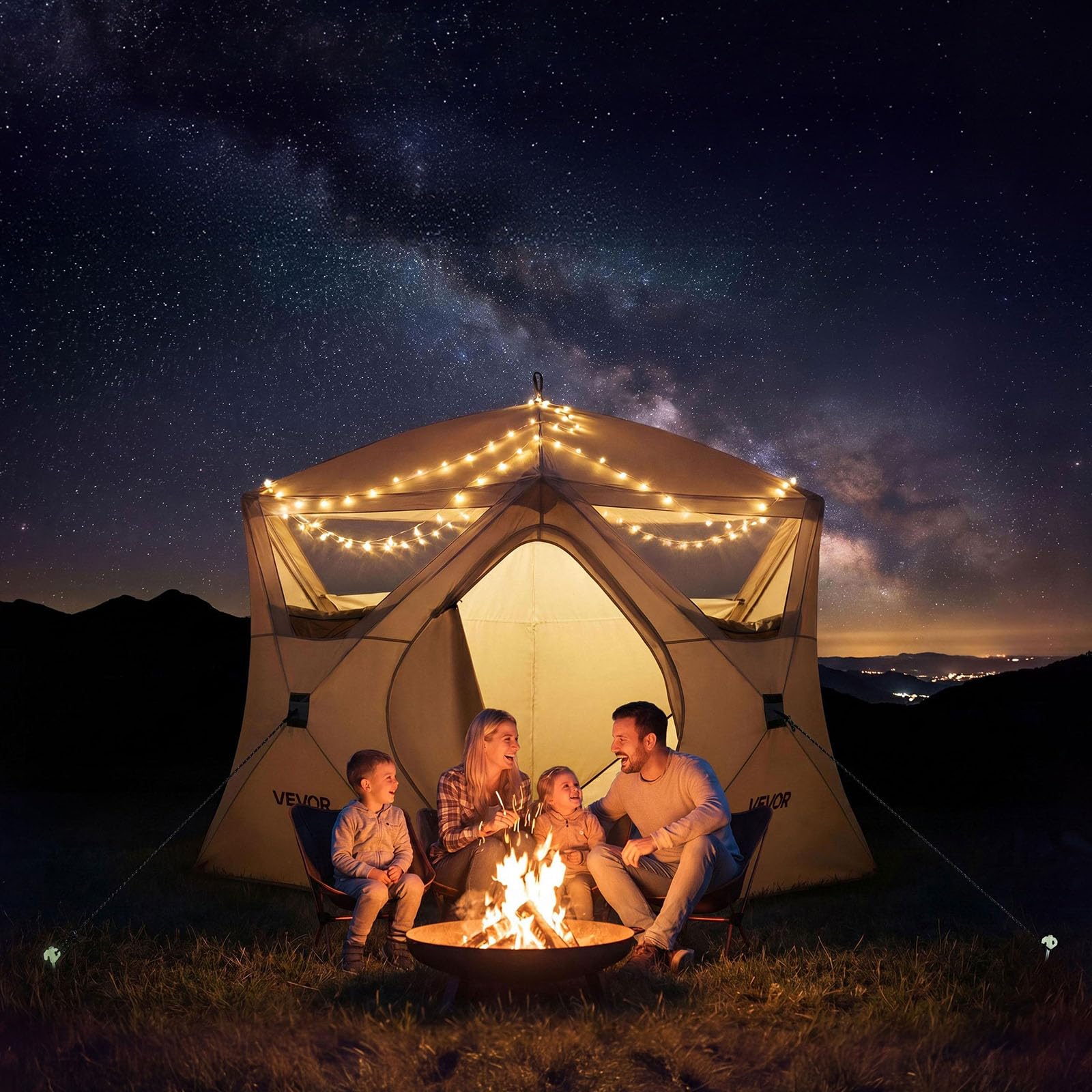 VEVOR Campingzelt 4-Personen, Pop-Up-Zelt mit Netzfenstern, Familienzelt Schneller Aufbau in 60 Sekunden, Tragbares Cabin Hub Zelt mit Tragetasche für Familien-Camping & Wandern, 229x229x212 cm