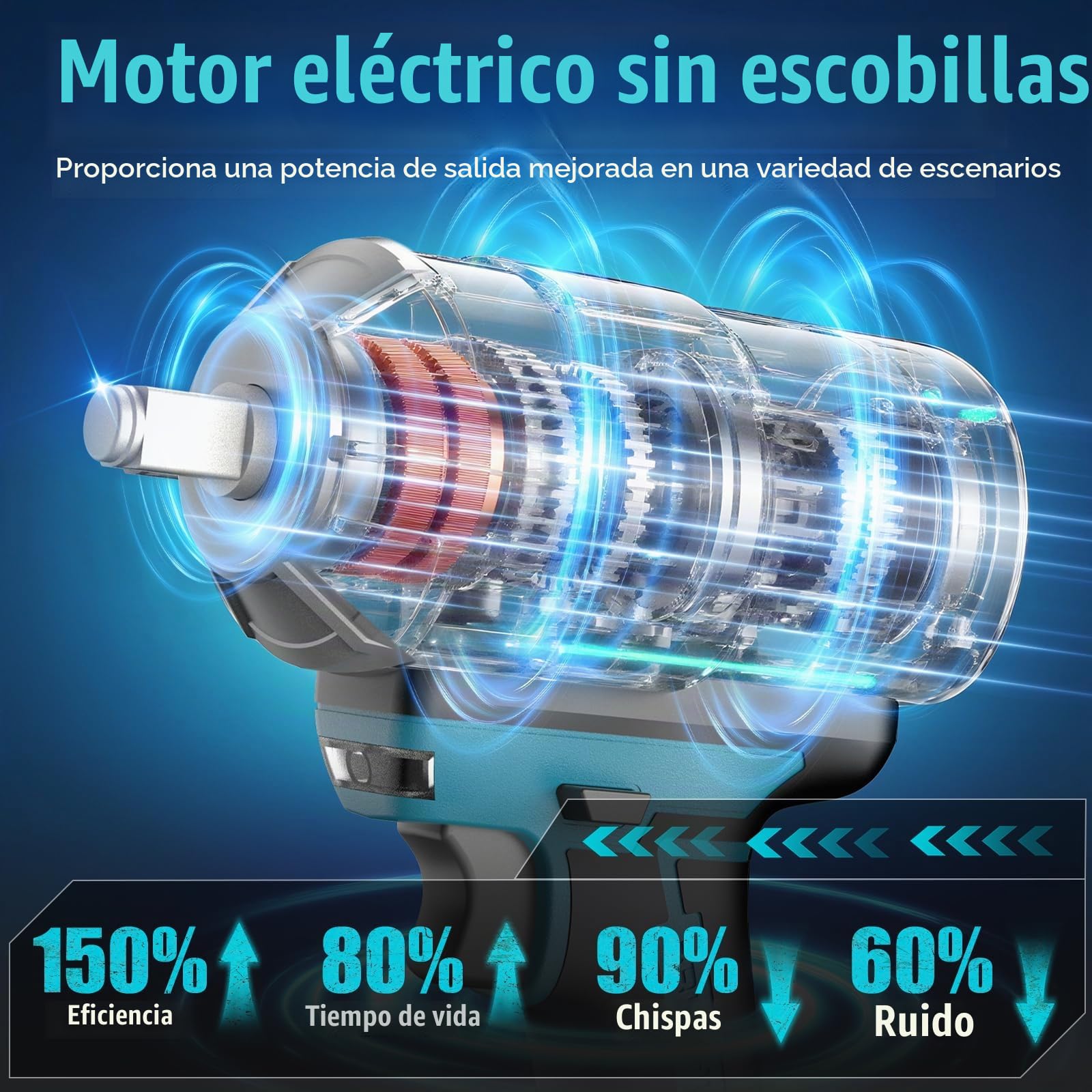 1200Nm Llave de Impacto a Bateria Inalámbrica, 1/2 Pistola de Impacto Bateria con dos baterías de 4000 mAh, Cargador Rápido, 5 Llaves de vaso, Pistola impacto para neumáticos de coche
