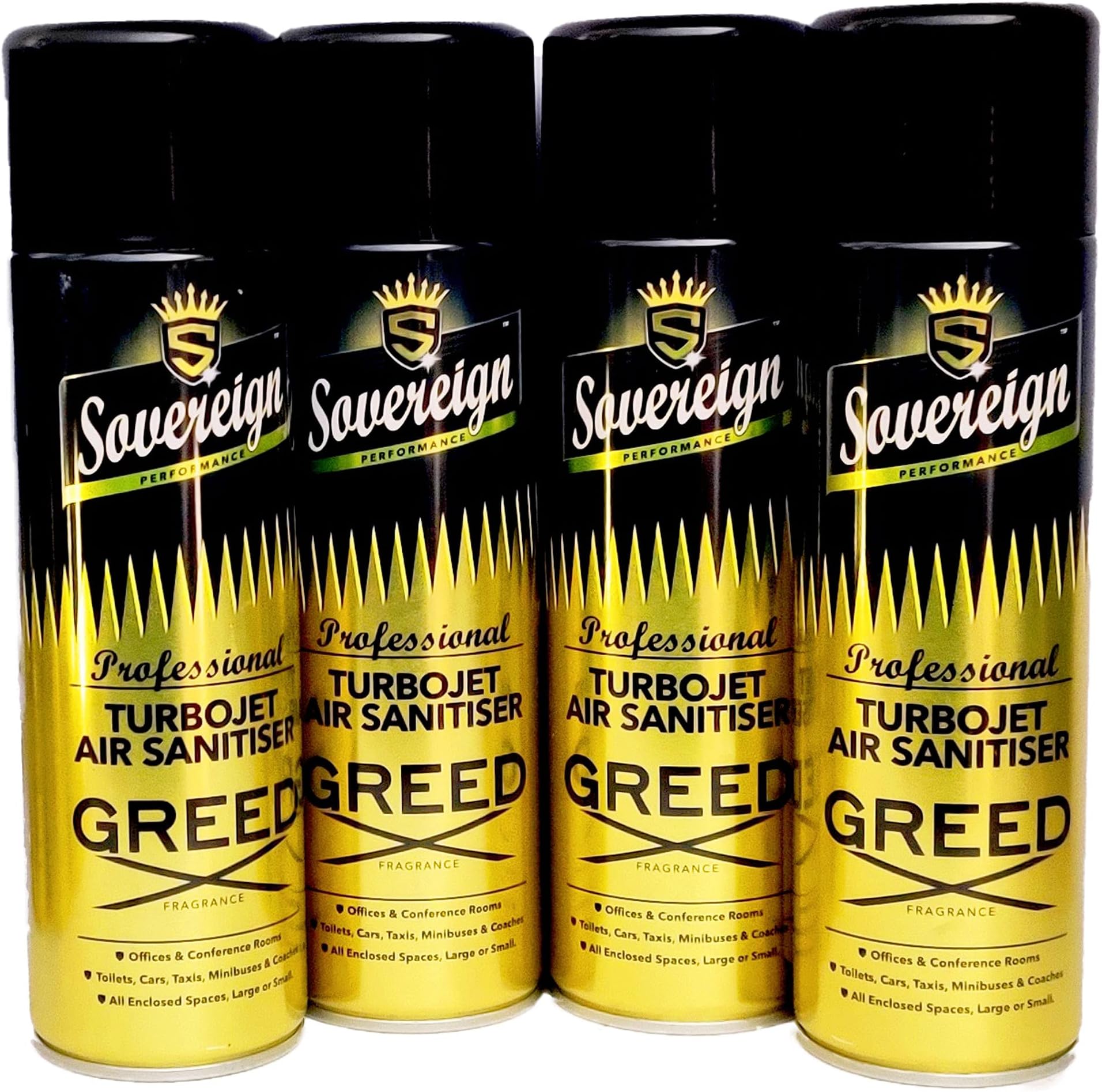 4 Pack Bundle Sovereign Turbojet Air Sanitiser Greed Car Home Spray Freshener