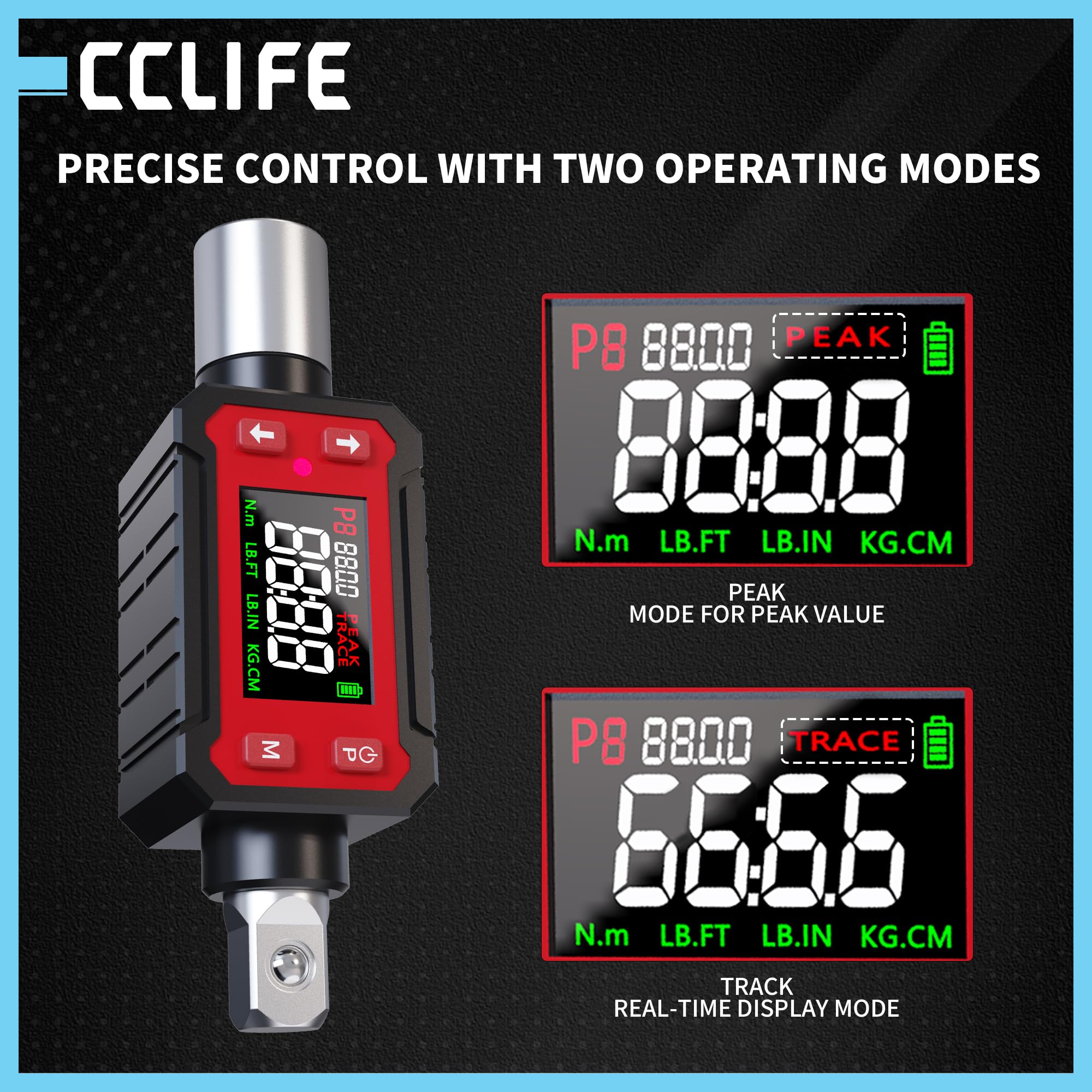 CCLIFE Digitaler Drehmomentadapter 1/2 Zoll 10N.m-200N.m LED Display