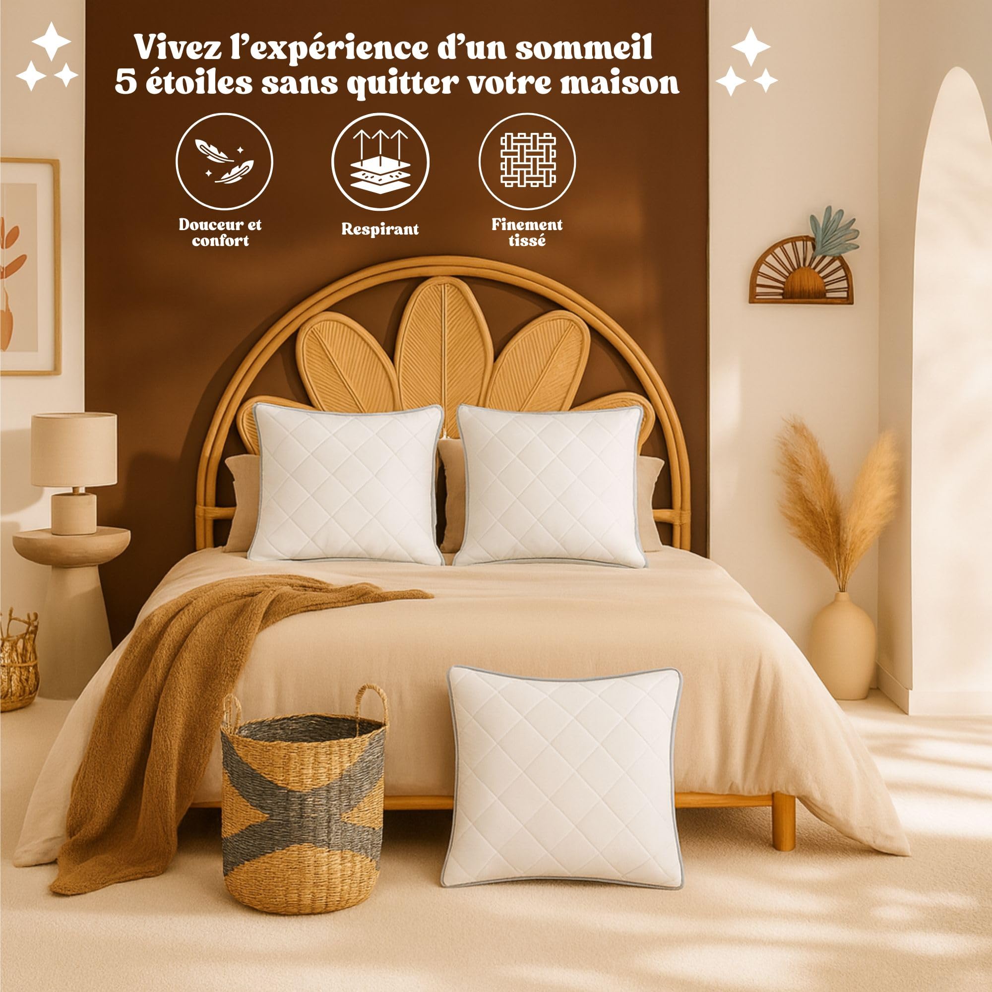 DREAMWAY Oreiller 65x65 cm Lot de 2 Oreillers carrés | Qualité Hôtelière, Respirant et Hypoallergénique, Certifié Oeko-Tex, Indéformable, Adapté à Toutes Les positions de Sommeil