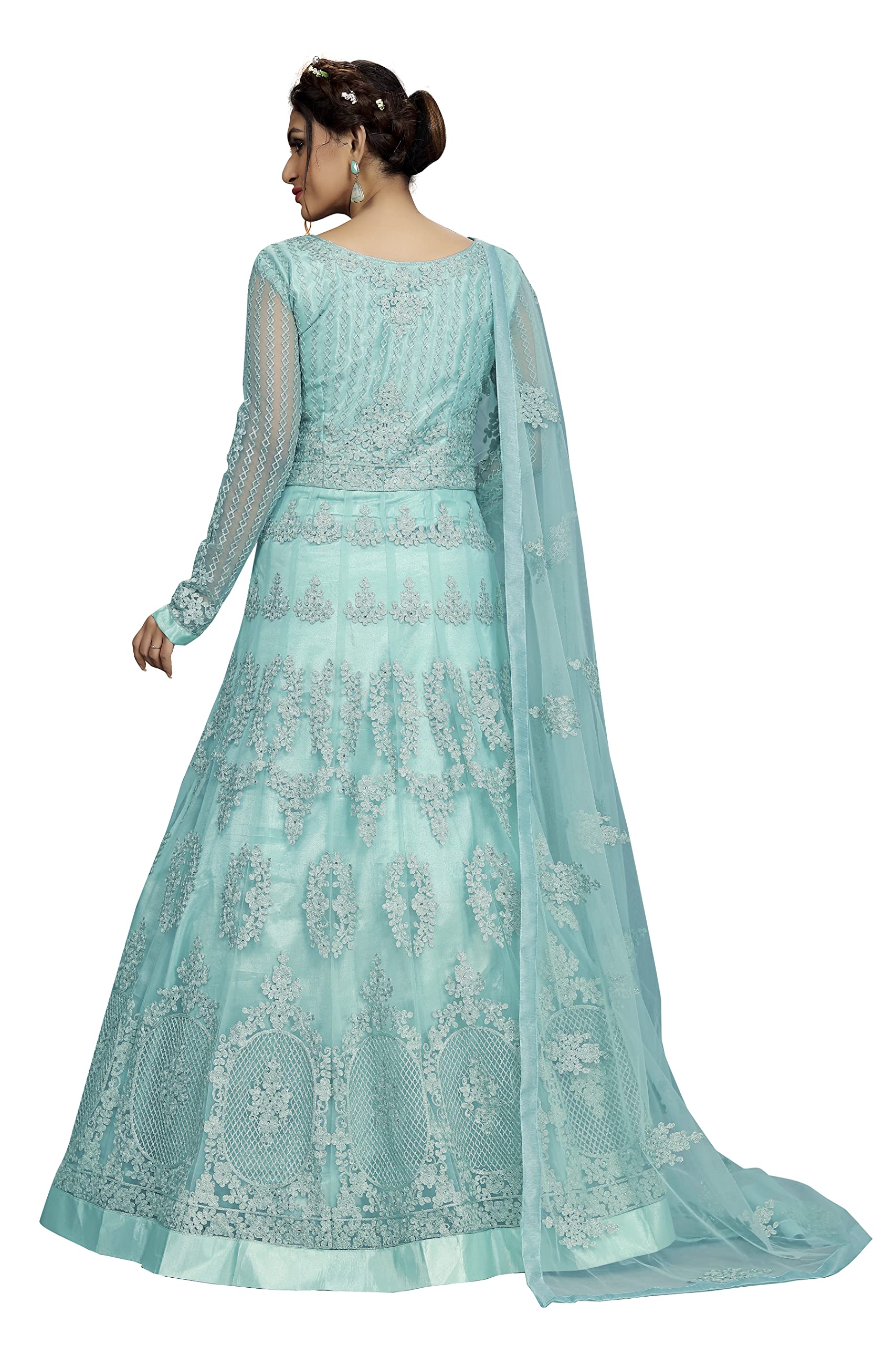Trendmalls Anarkali Anarkali-Anzug-Set für Damen, Netz-Stickerei, indisches Pakistanisches Hochzeitskleid