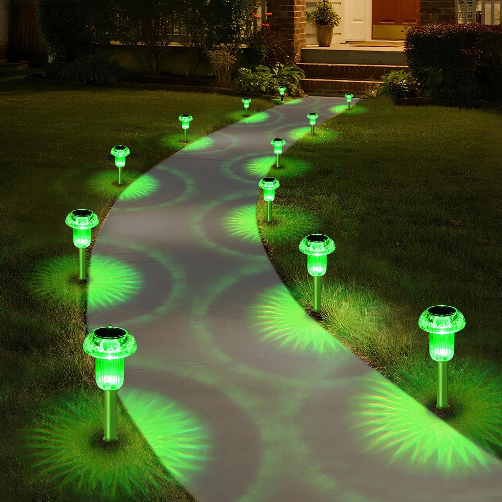Priddop Solar Lights Outdoor Waterproof 8 Pack LED Green Stake Mushroom