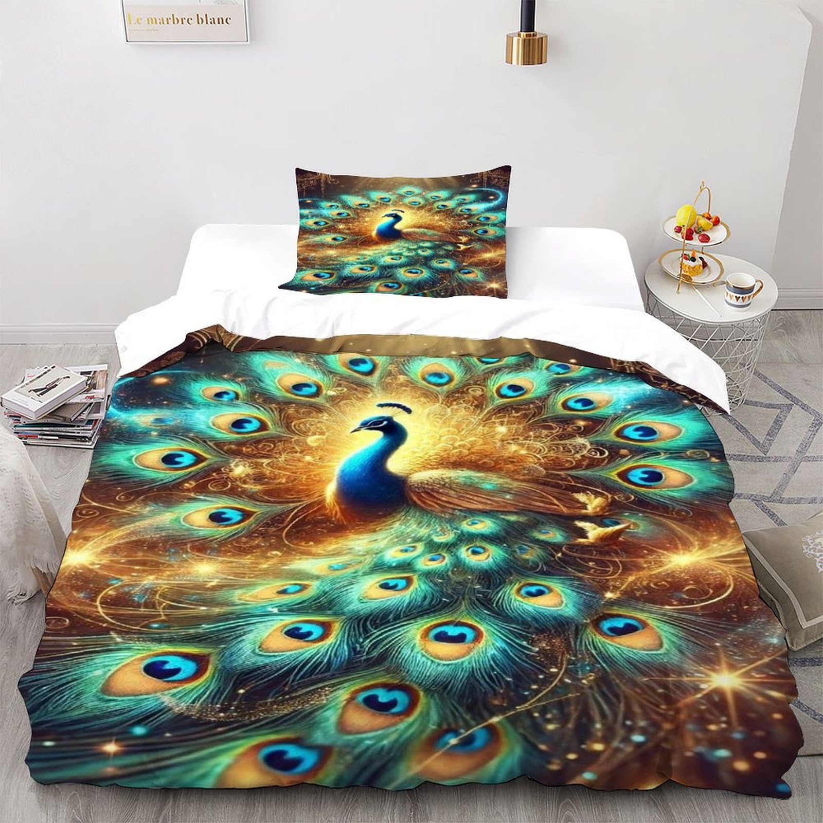 Parure de couette paon imprimé animalier pour une chambre d'adulte ou enfant exotique