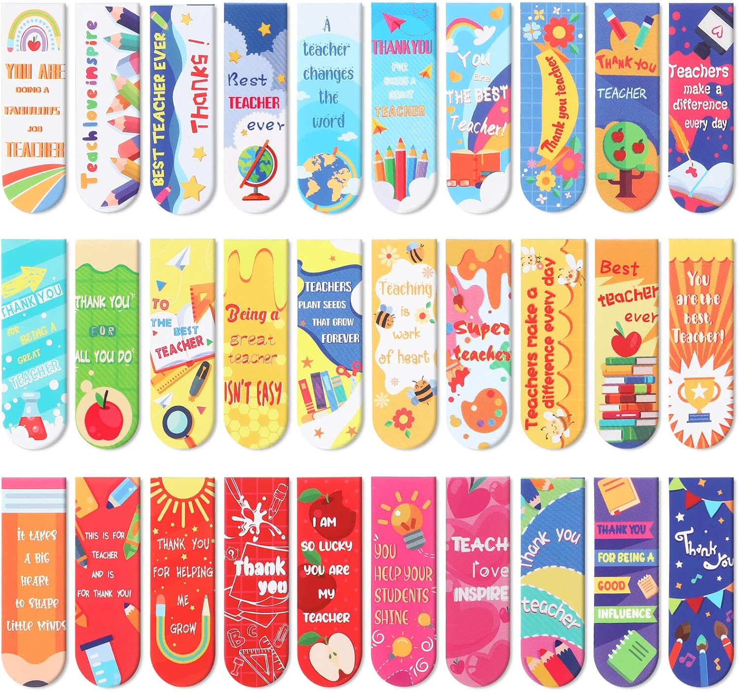 30 Pcs Teacher Appreciation Bookmark from Students Thank You Magnetic Book Marks Teacher Birthday Gifts Magnetic Page Clips Bookmark for Birthday Graduation Wedding Gift Office Supply
