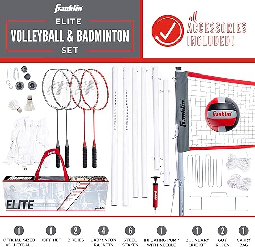 Miniatura 20 de Franklin Sports - Juego de voleibol + bádminton - Patio trasero + playa al aire libre voleibol + red de bádminton - Bádminton portátil + red