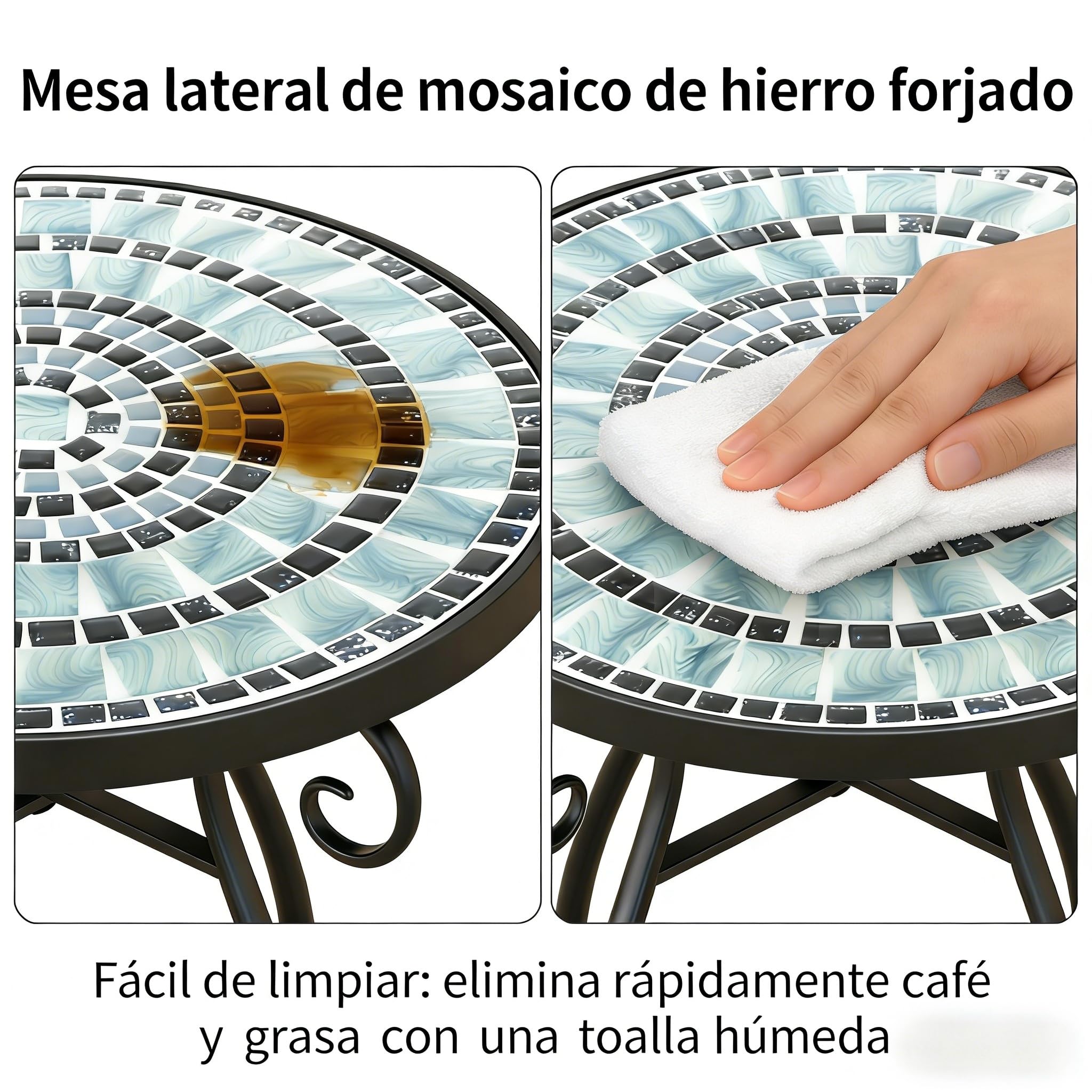 COSTWAY Mesa Auxiliar de Exterior Mosaico, Mesa de Jardín Redonda con Tablero de Cerámica Resistente, Soporte para Plantas Pequeña para Balcón Patio,Jardín, Mesa de Acento (Turquesa)