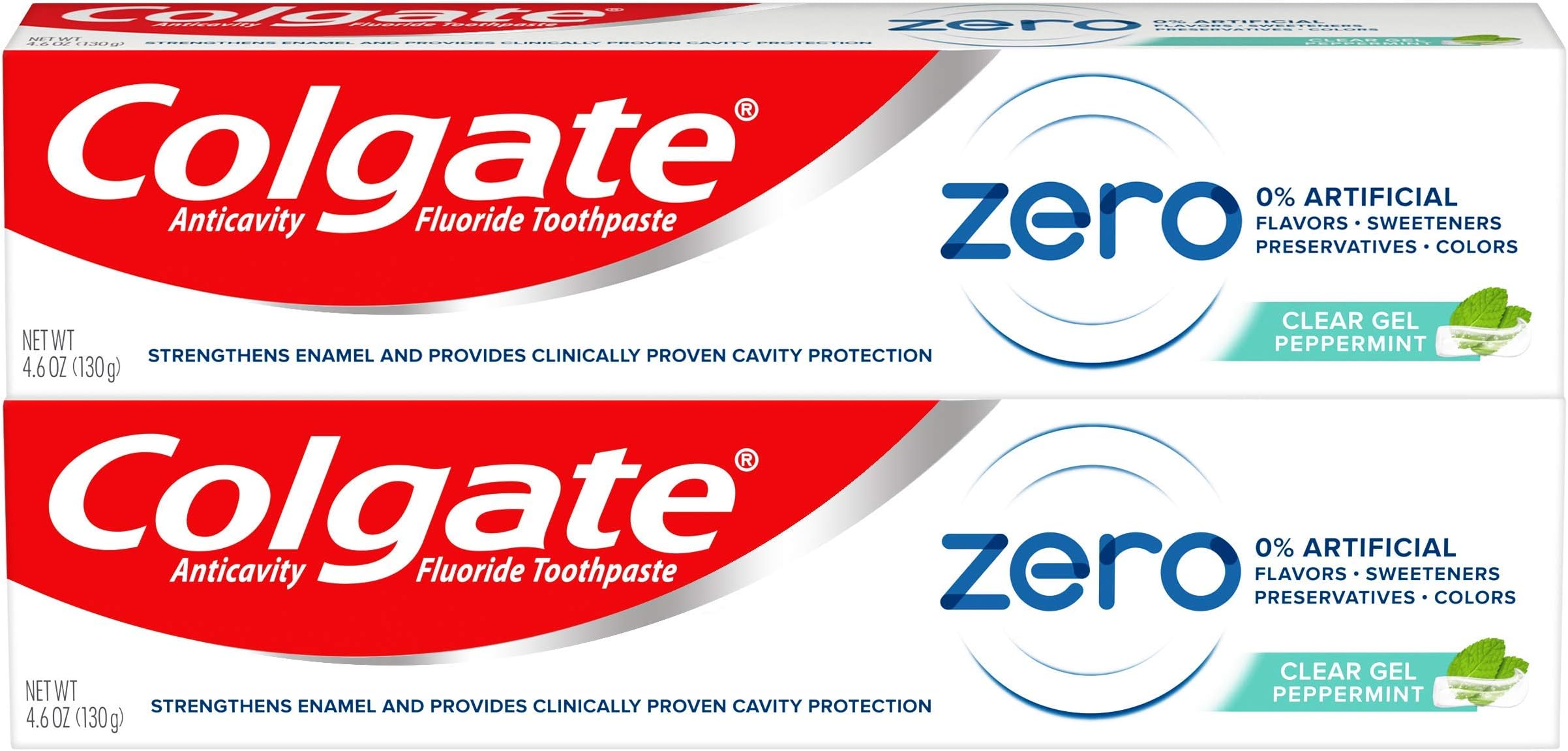 Colgate Zero Vegan Toothpaste, Natural Flavor with Fluoride, Peppermint Gel - 4.6 ounce (2 pack)