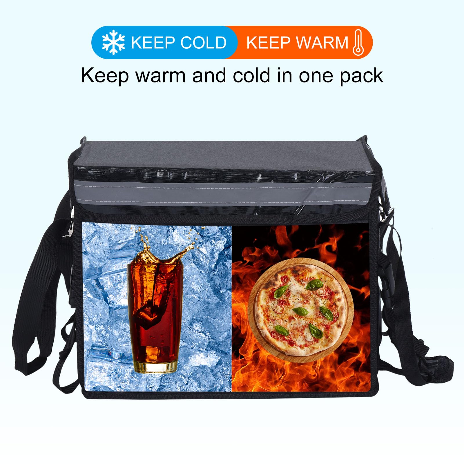 PATIKIL Térmica Bolsa para Comida Entrega XL, 16.5"x11.4"x11.8" Térmica Entrega Bolsa con Divisor, Catering Térmica Comida Bolsa para Pizza Caliente/Frio Comida, Negro (32L)