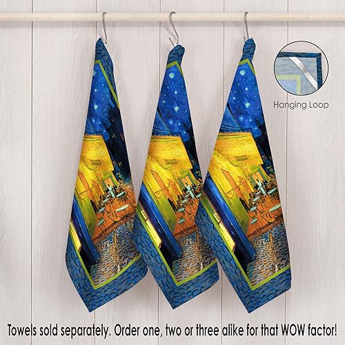 Miniatura 5 de RainCaper Toallas de cocina, 8 x 28 pulgadas, 100% algodón, súper suaves y absorbentes, paños de cocina (Van Gogh Café Terrace at Night)