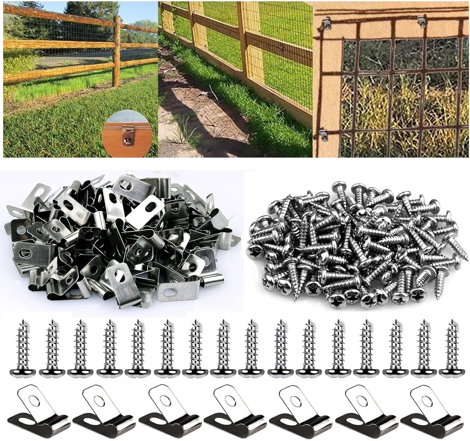 100 Pcs Fence Wire Clamps Agricultural Fencing Mounting Clips Stainless Steel with 100 Pcs Stainless Steel Screws for Mount 12-16 Gauge Welded Wire to Wood, Metal or Vinyl Fence 12-16 Gauge 100pcs(12-16 Gauge)