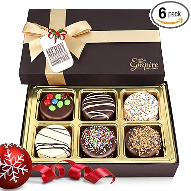 Christmas Cookies Gift Basket - Delicious Chocolate Gift Basket Great for Christmas Holiday Gifts for Men and Women – Fancy Chocolate Covered Cookies for Gifting, 6 Count