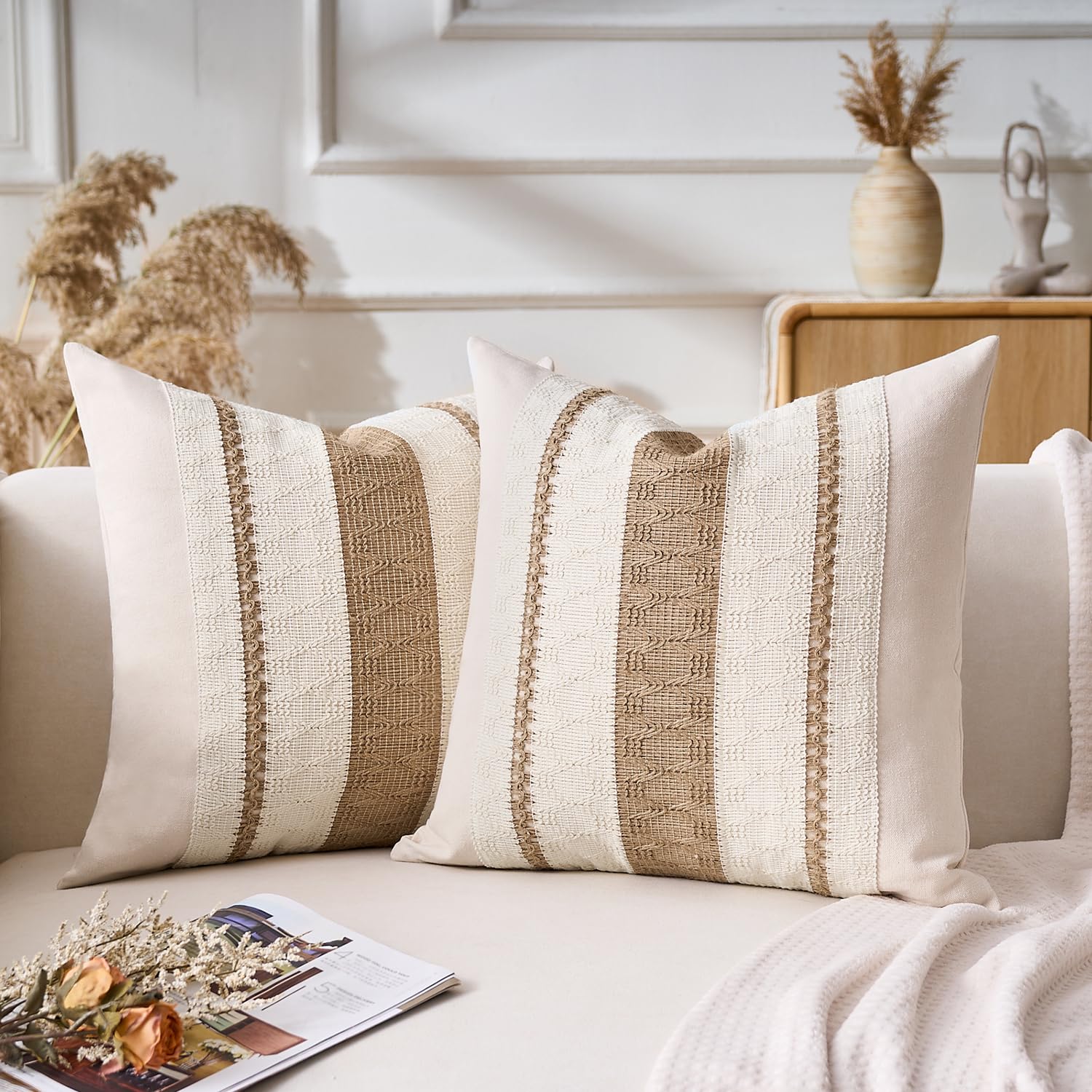 Boho Poszewki na poduszki na sofę 45x45 Nowoczesne dekoracyjne bawełna i len makrama poszewki na poduszki retro brązowa kwadratowa poszewka na poduszkę na sofę do sypialni salonu 2 sztuki