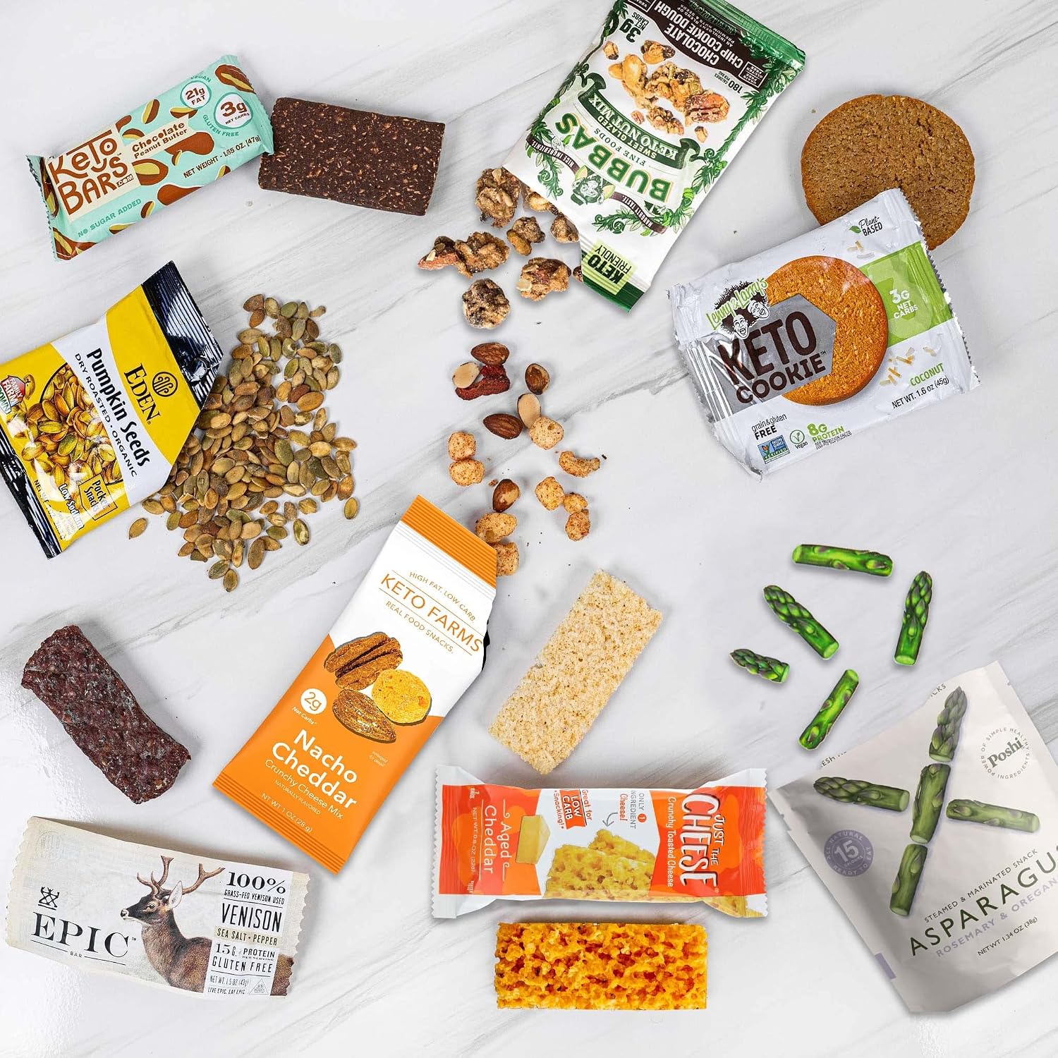 KETO Snacks Care Package: Ultra Low Carb, Low Sugar - High Fat Ketogenic Snacks, Keto Bars, Cookies, Keto Jerky & Pork Rinds - Great Keto Gift Basket (8 Piece Set)