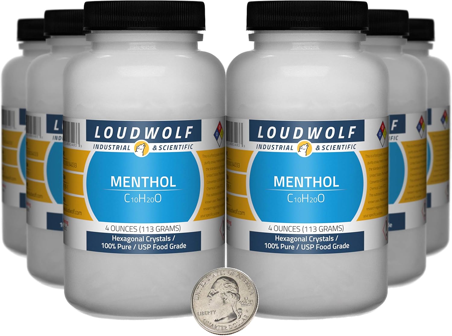 Menthol / 1.5 Pounds / 6 Bottles / 100% Pure USP Food Grade/Hexagonal Crystals