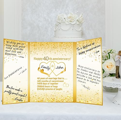 Miniatura 6 de Libro de invitados dorado para el 40 aniversario, alternativo, 40 años, decoración de fiesta de aniversario de boda, libro de firmas, 40 años de