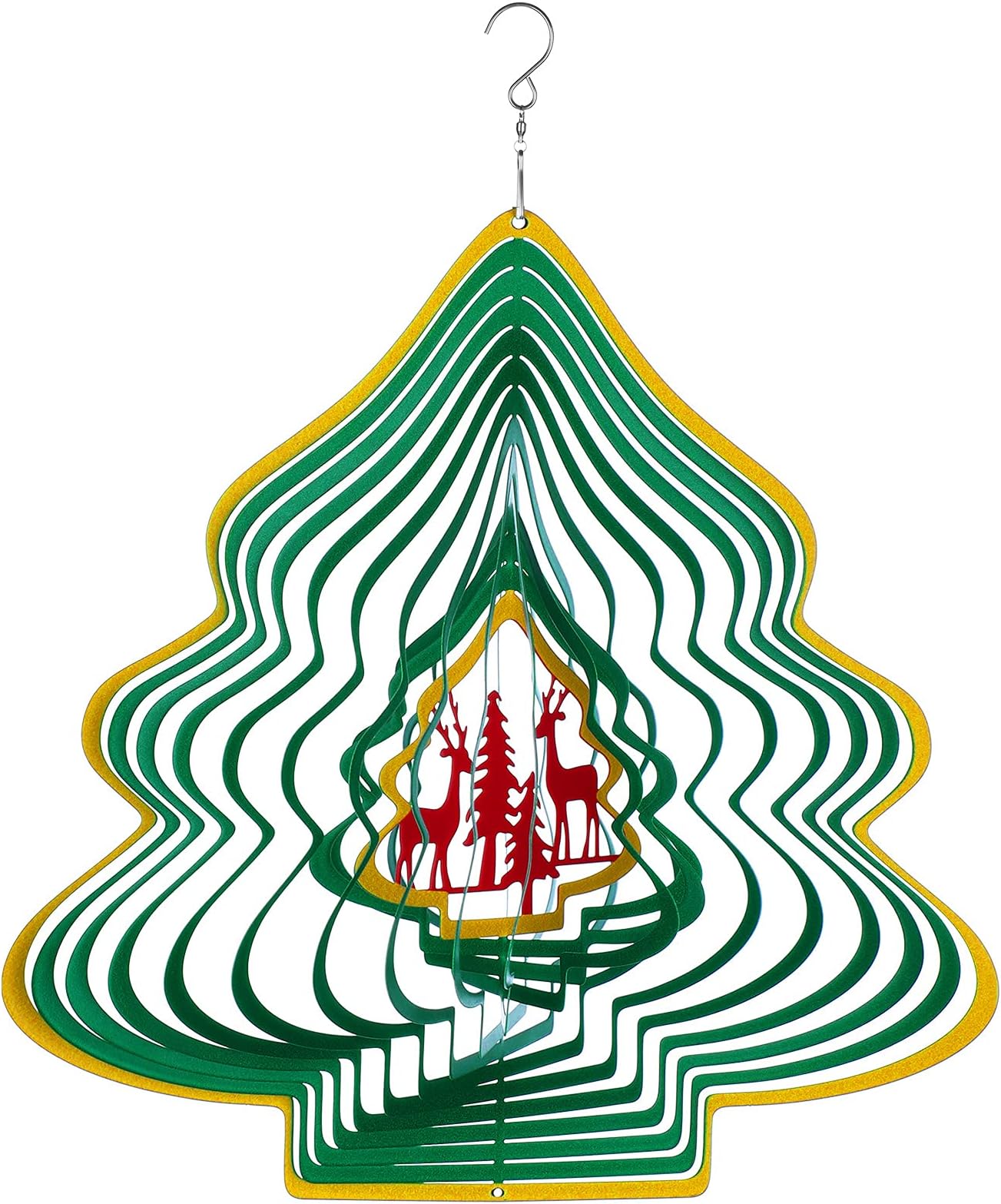  Wind Spinner Christmas Tree and Reindeer 3D Metal with Winter Landscape                                             