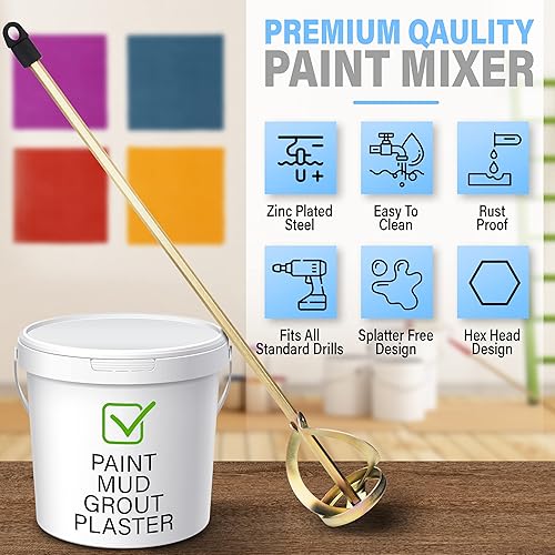 Miniatura 4 de AYZOTEK Mezclador de pintura para taladro, cubo de 1 a 5 galones, agitador de pintura para taladro, chapado en zinc, libre de óxido y fácil de
