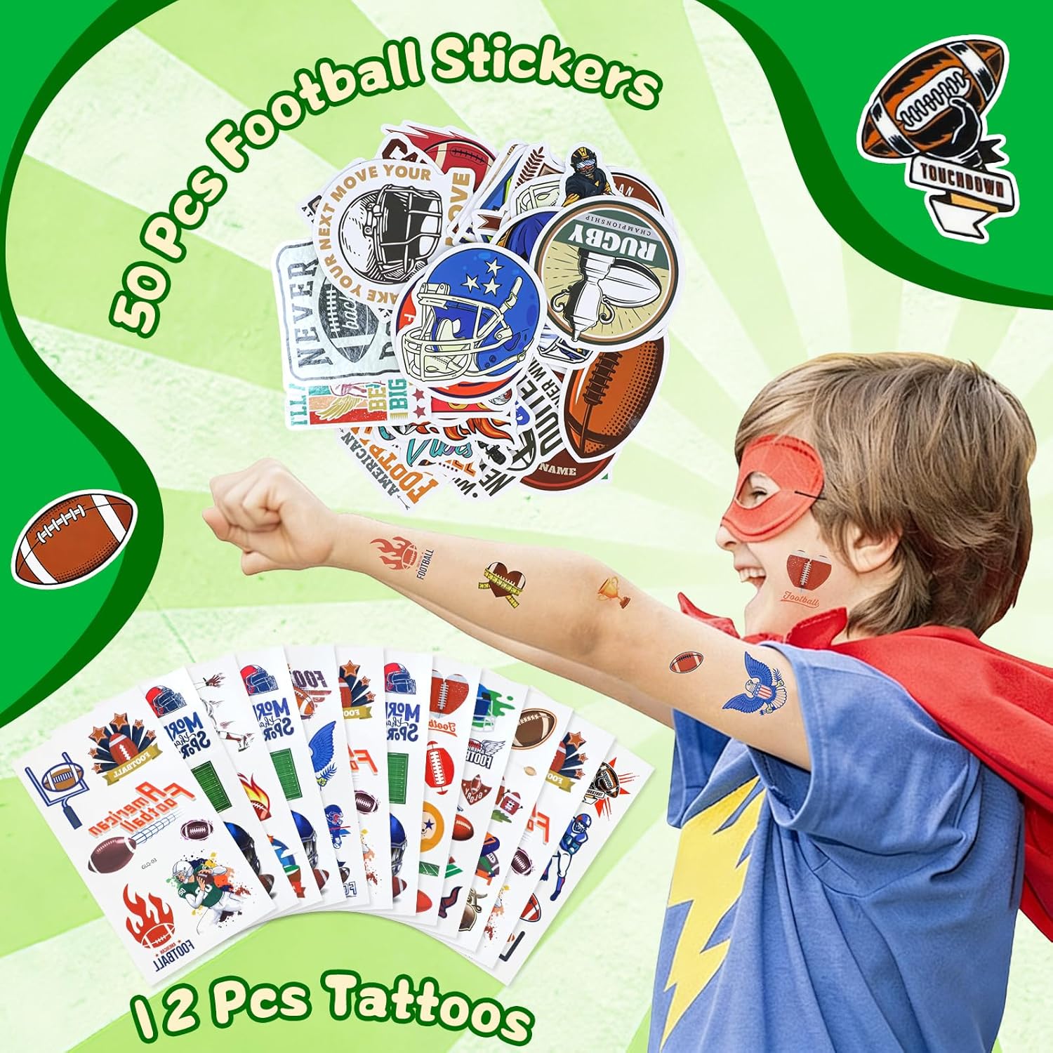Gifts2U 146Pcs Football Party Favors - 12 Pack Football Birthday Goodie Bags Stuffers with Fidget Spinner, Bubble Wands, Stickers and Bulk Accessories, Gifts for Team Boys Girls Sports-Themed Party