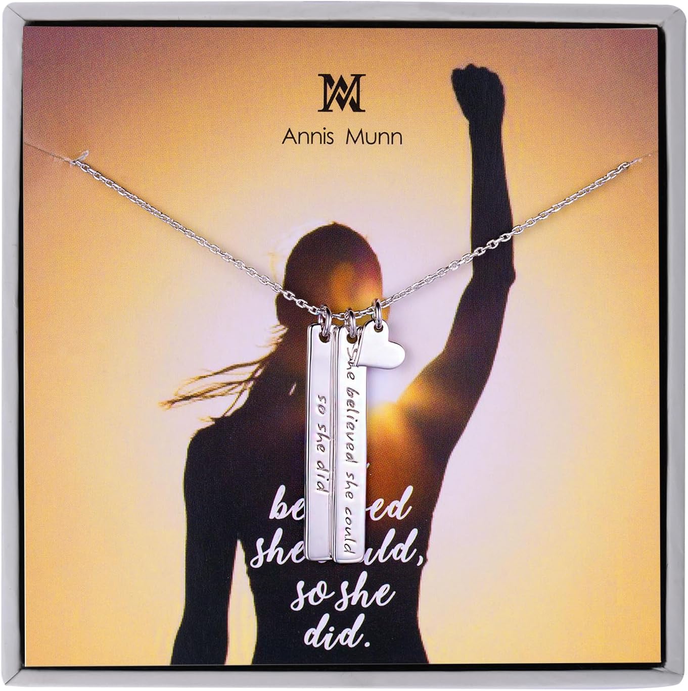 Annis Munn Women 925 Sterling Silver Bar Necklace Gifts for Women Jewelry Engraved ' She Believed She Could So She Did' Birthday Valentine's Day and Mother's Day Jewelry