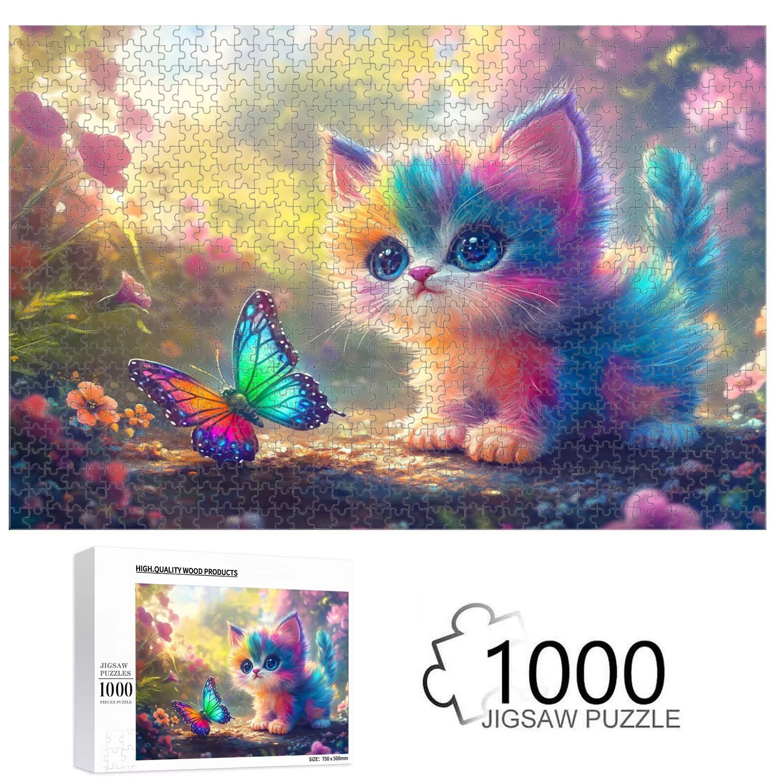 Puzzle 4000 elementów dla dorosłych, kot i motyl drewniane puzzle, 1T#1051