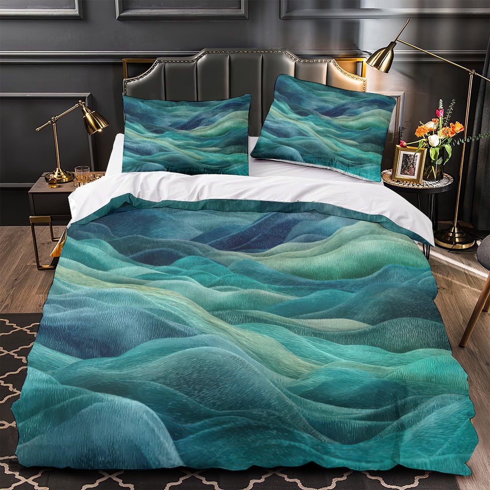 Housse de couette vagues hypoallergénique microfibre douce lit simple 140x200cm