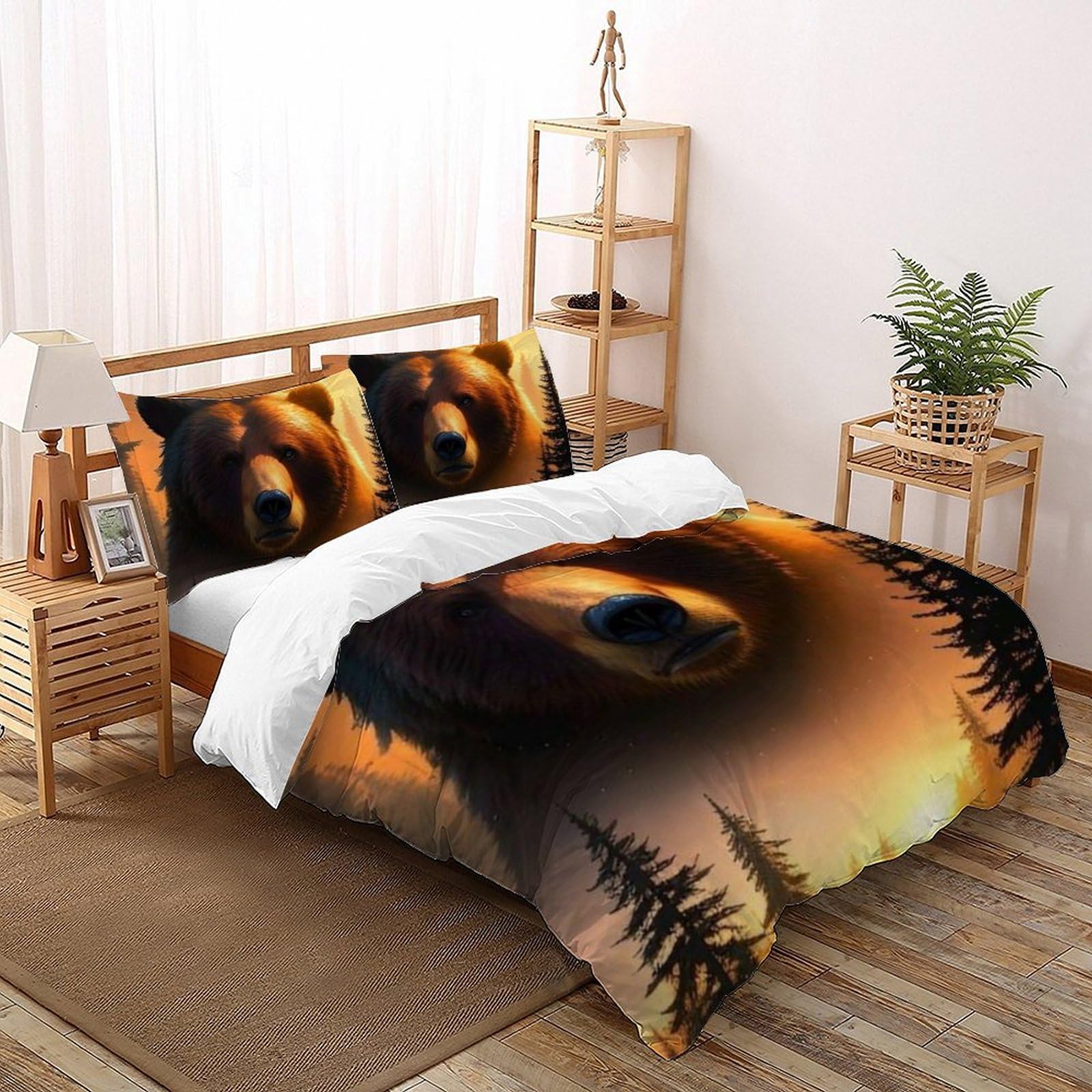 Housse de couette super king forest bear literie microfibre imprimé 3d ours 260x220cm