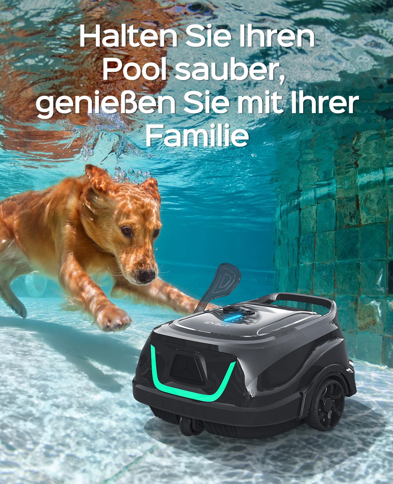 WYBOT A1 Robot Piscina Fuori Terra Intelligente, 120 Minuti Autonomia, Sistema Doppia Turbina, 100㎡ per Famiglie, Esperto Pulizia Fondo Piscina, Verde Grigio Chiaro