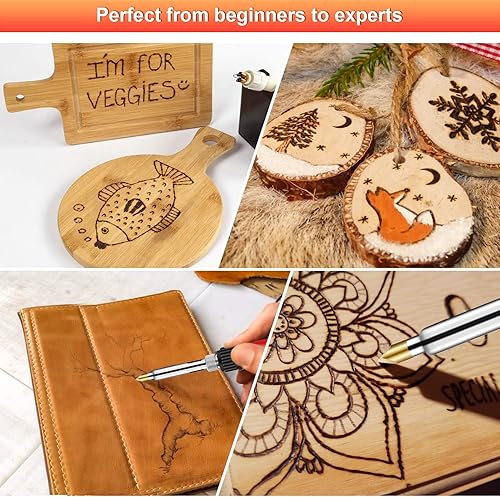 Miniatura 5 de Kit de quema de madera, 45 unidades, bolígrafo de herramientas de quema de madera con 22 puntas de tallado, temperatura ajustable de 200  788.0F.