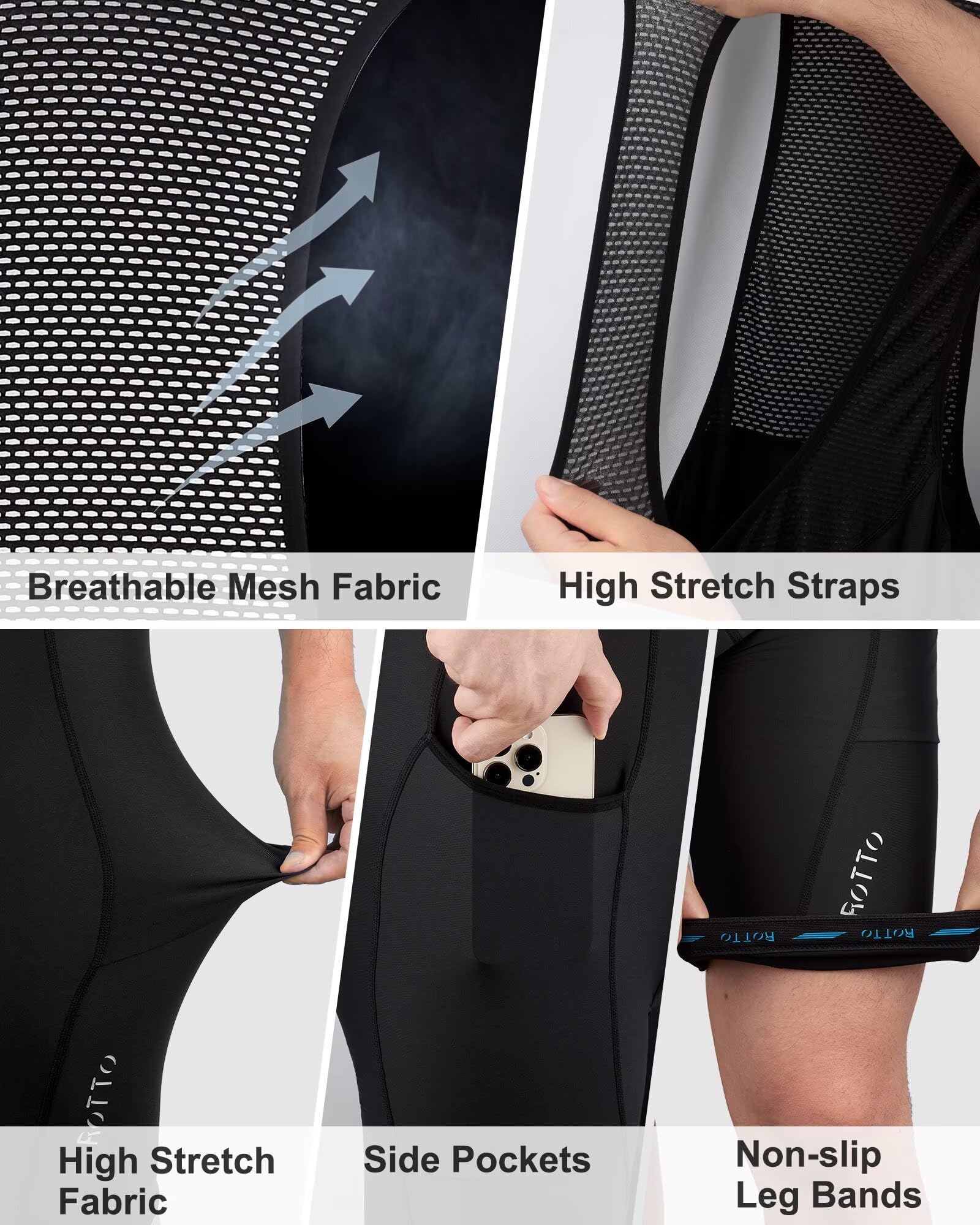 ROTTO Culote Ciclismo Hombre Pantalones Corto con Tirantes Acolchado con Esponja y Gel para MTB Bicicleta de Carretera
