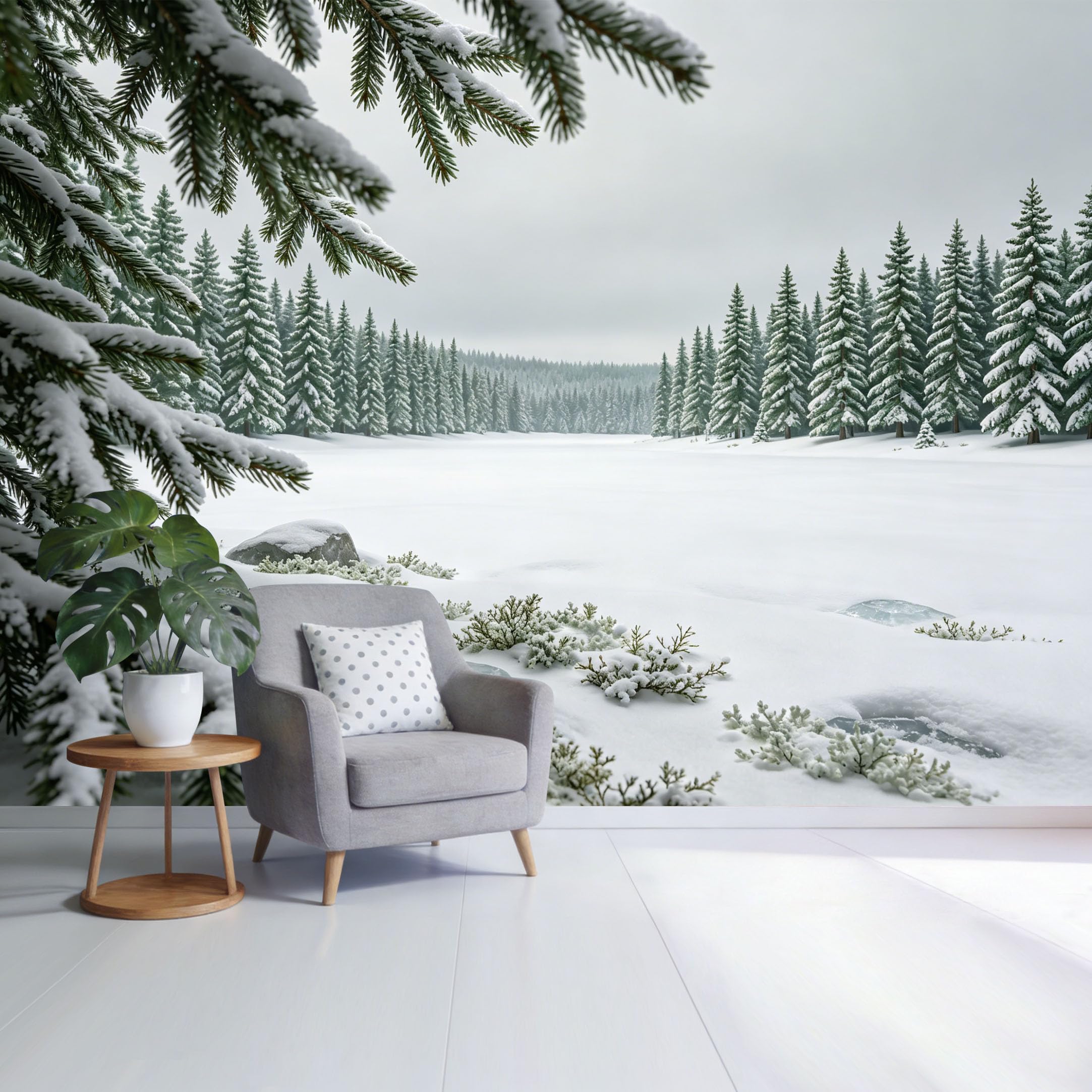 Custom Size Wall Mural Snow Covered Pine Forest Winter Landscape Frosted Evergreen Trees Scenic Mountain View SelfAdhesive Wall Fabric Removable Wallpaper for Home Office Decor